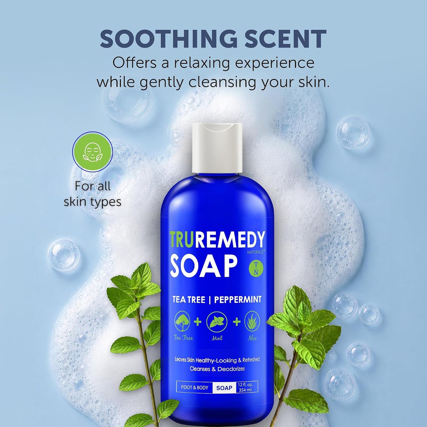 HotTruremedy Naturals 12 oz Tea Tree Oil Body Wash - Invigorating Tea Tree Soap with Peppermint, Aloe, Eucalyptus, Coconut and Olive Oil - Refreshing Body Wash for Men and Women - Shower Gel Cleanser