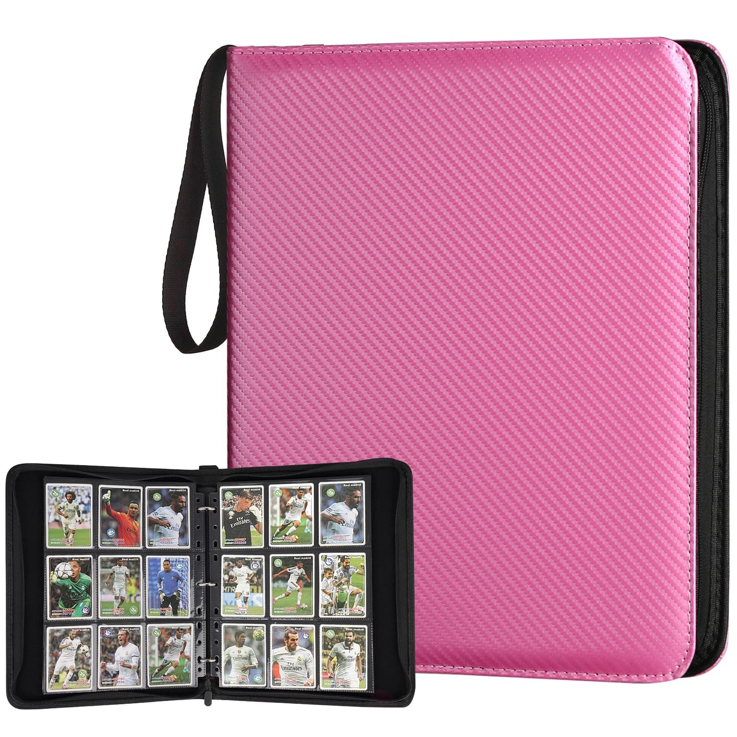 HotGERMUN 9 Pocket Trading Card Binder,720 Cards,40 Top-Loading Pages, Double Sided Pockets PU Cover Zipper Collection Album Folder for Standard MTG, TCG, Sports Cards(Black)