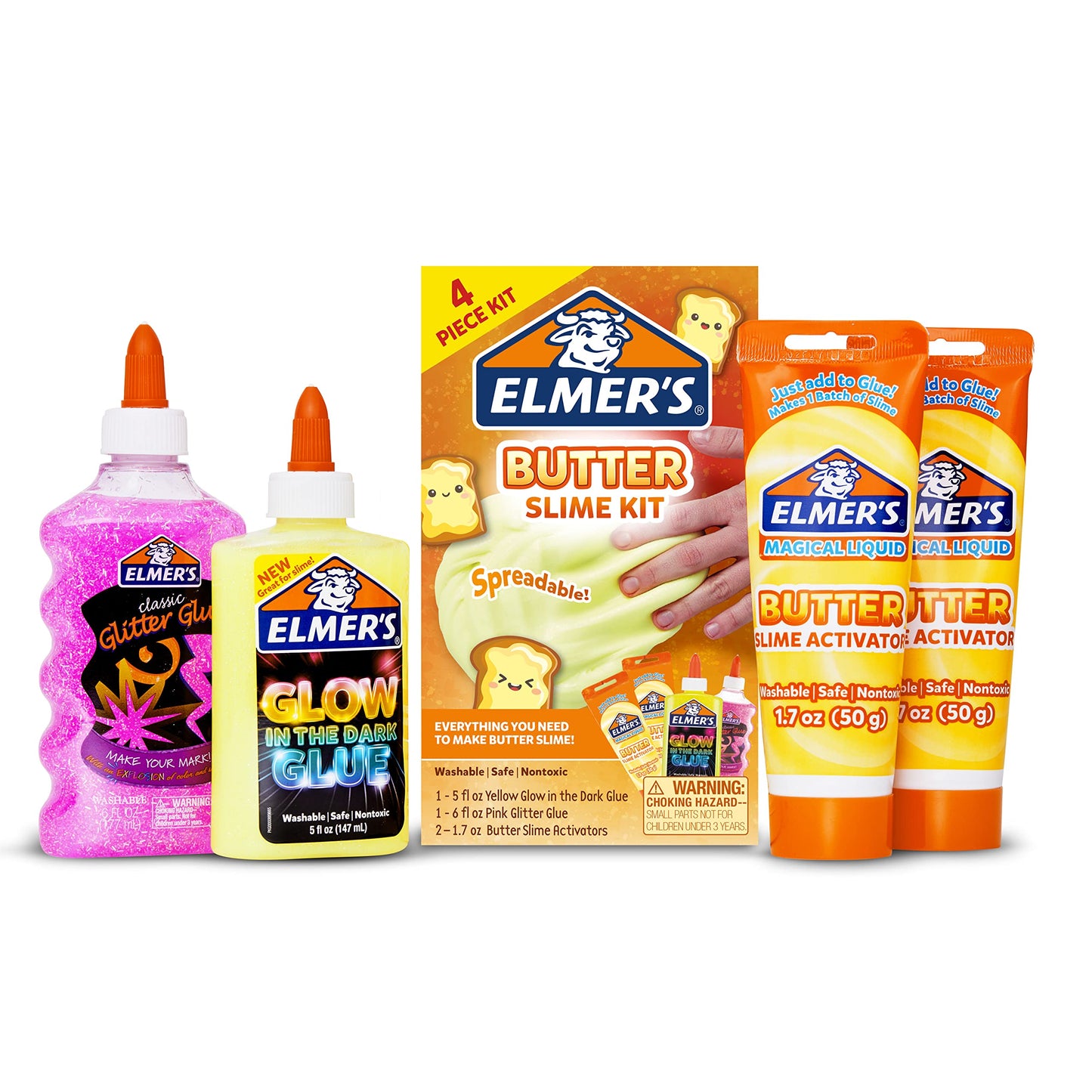 HotElmer’s Fluffy Slime Kit, Includes Translucent Color Glue, Glitter Glue, Fluffy Slime Activator, 4 Count - Perfect for Birthday Parties, Summer Fun, Creative Kids Activity