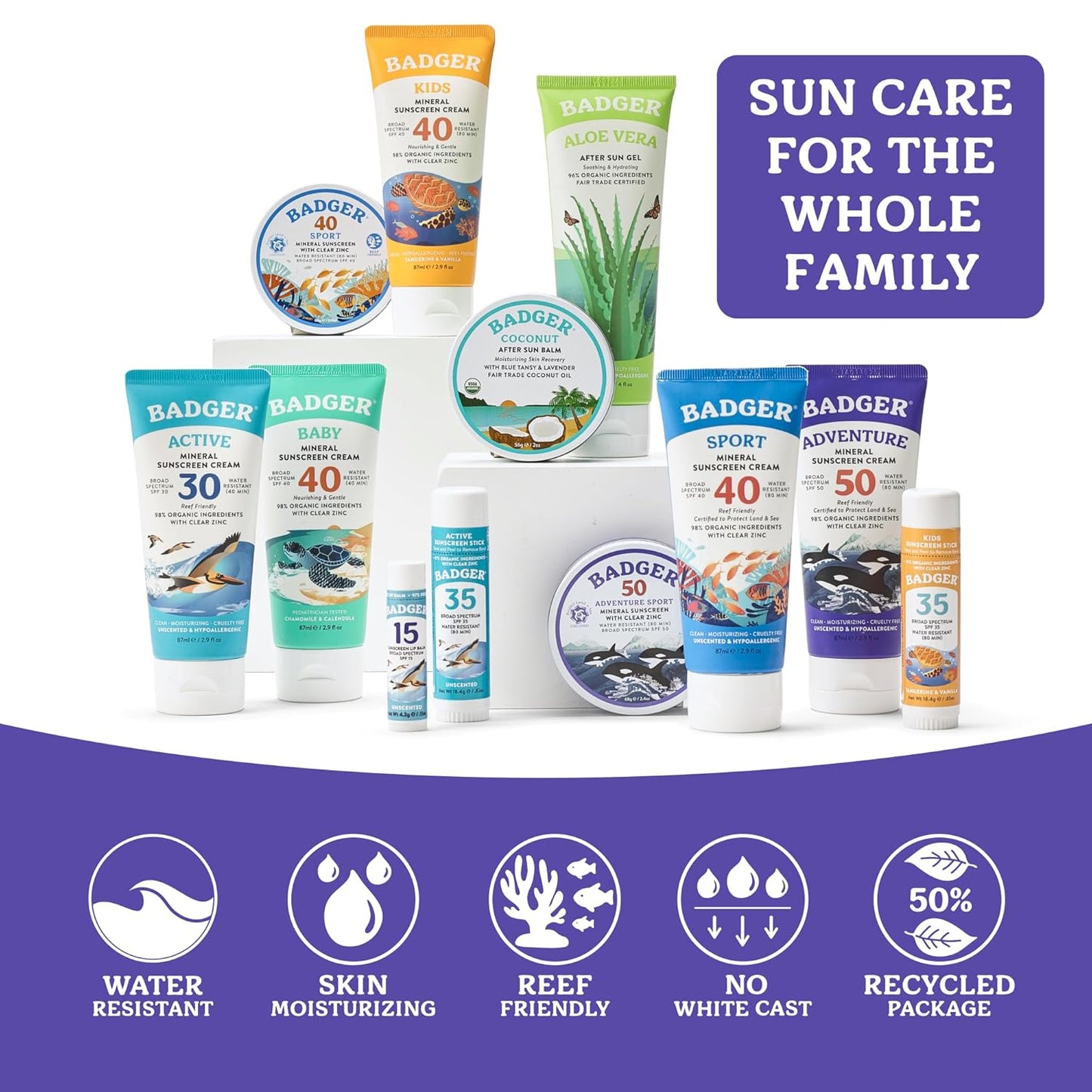 HotBadger Reef Safe Mineral Sunscreen, SPF 50, 98% Organic with Zinc Oxide, Non Toxic, Water Resistant, Unscented & Hypoallergenic, Broad - Spectrum, For Adventure & Sport, 2.9 fl oz