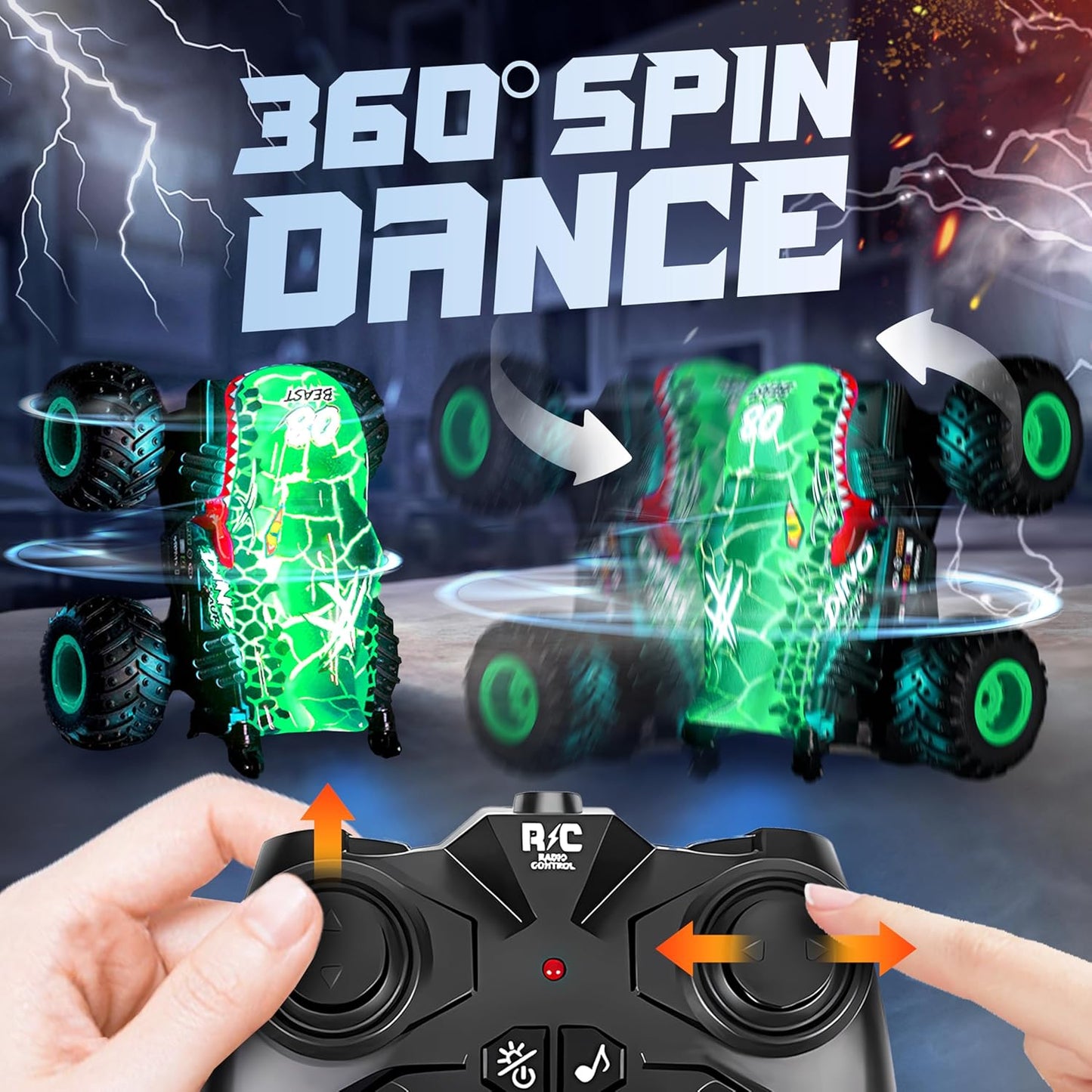 HotBEZGAR Monster Truck Toys - Remote Control Monster Truck with Light & Music, Dinosaur Toys for Kids, 1:20 Scale RC Truck with 360° Spins and Drifting, Remote Control Car for Boys 4-7