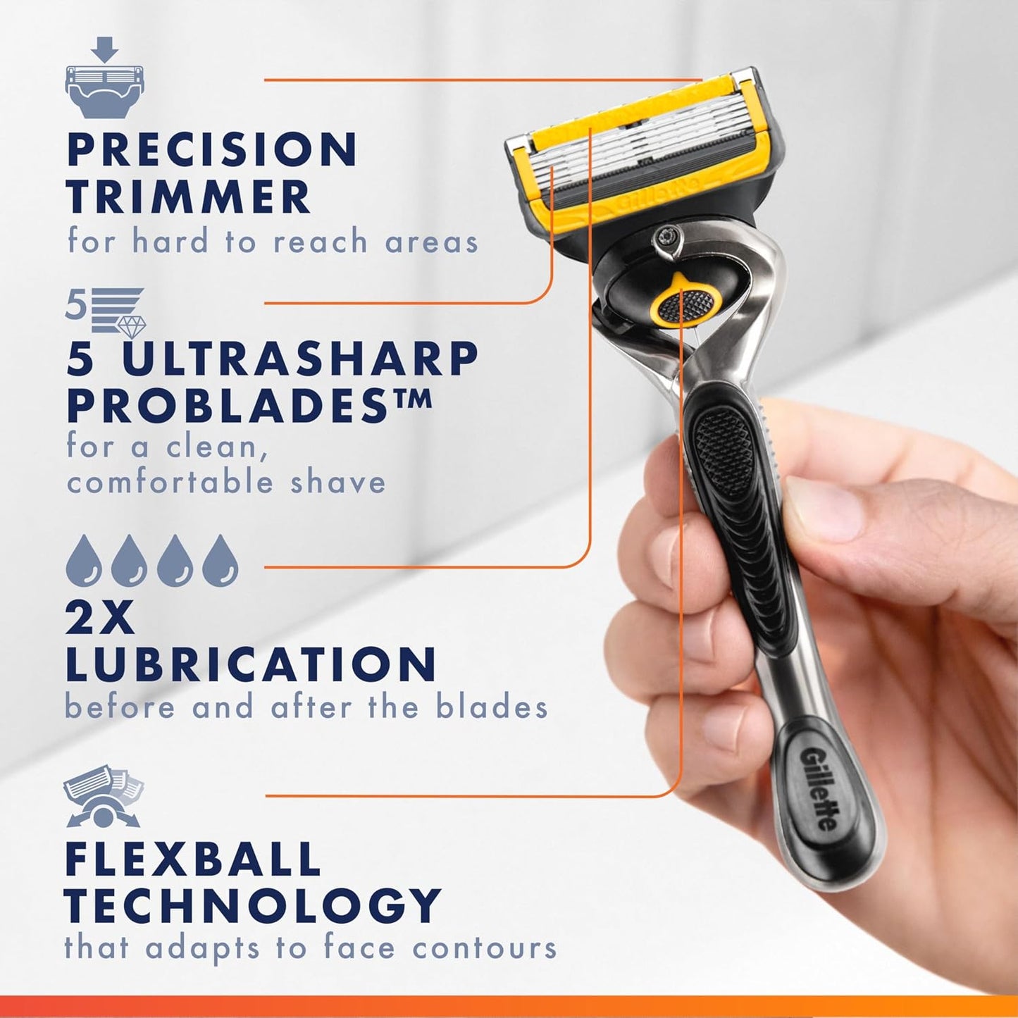 HotGillette ProGlide Shield Men's Razor, 5-Blade Razor with Precision Trimmer, 1 Handle and 4 Refills