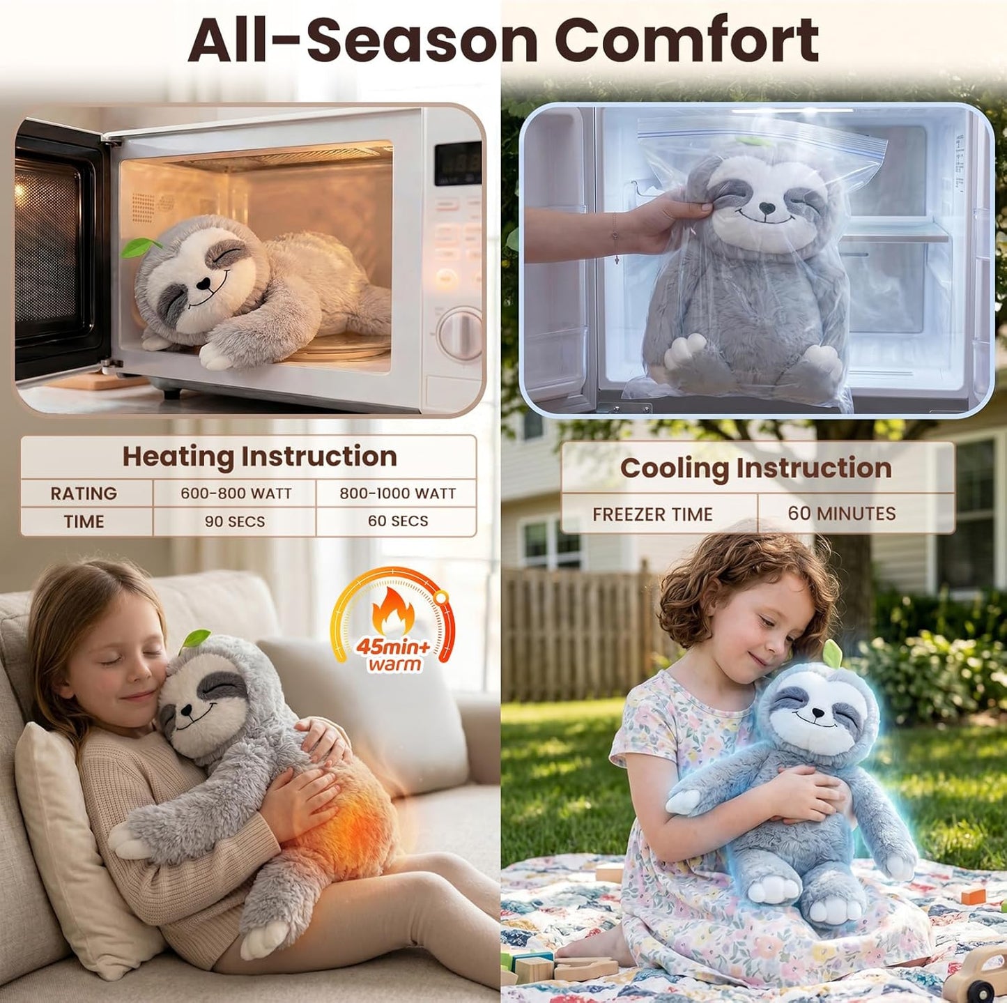 Hot Mewaii 4 Lbs Weighted Stuffed Animals with Heating Pad- Heavy Belly & Limbs, 20" Sloth Heated Plush for a Realistic Hug, Super Soft Fluffy Plush Toy for Kids