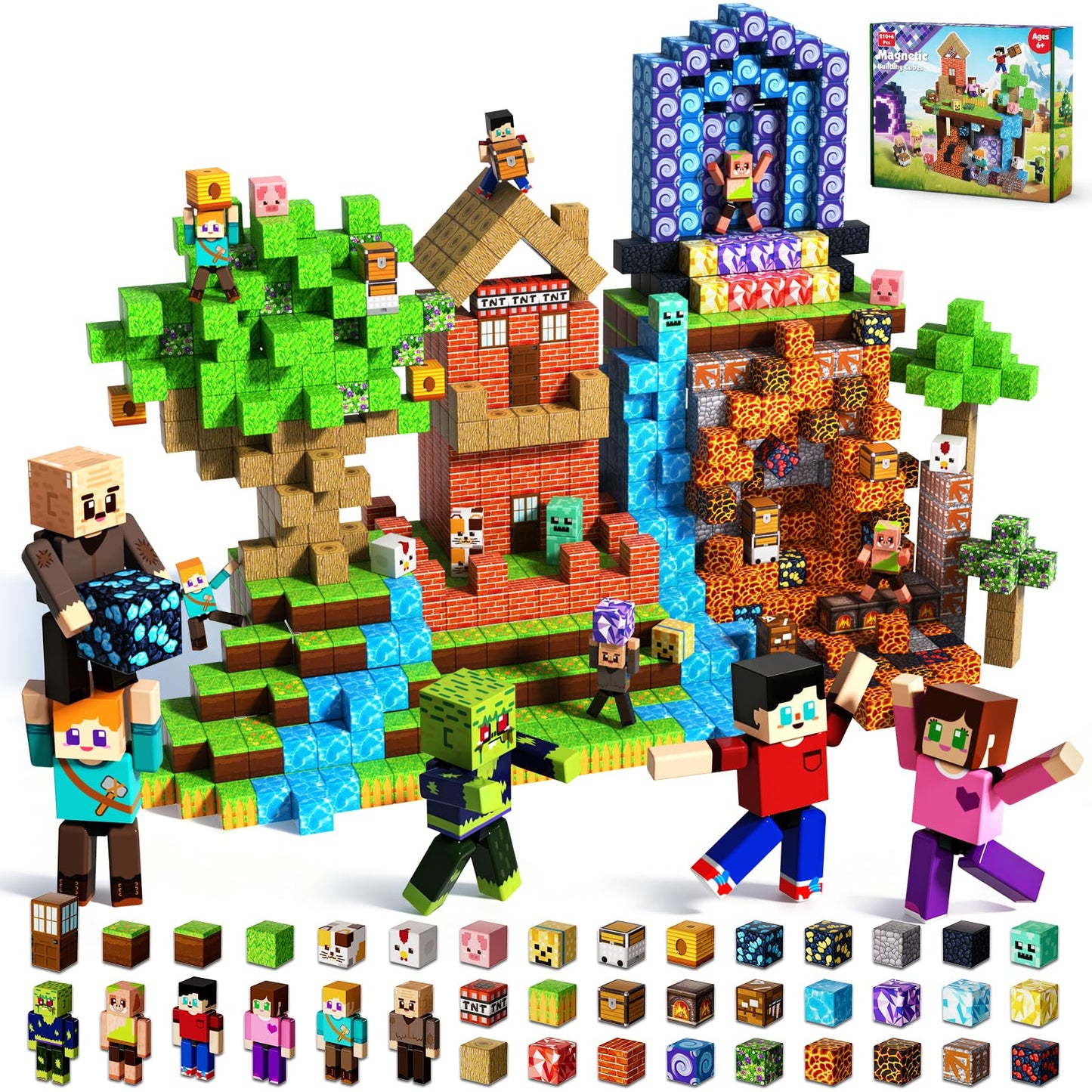 HotMagneverse 20 Pcs Magnetic Action Figures Playset - Magnetic Building Blocks, Magnet Cubes and Rotatable Figures Character Toys for Kids, Birthday Gift for 6+ Year Old Boys Girls (Patent Pending)