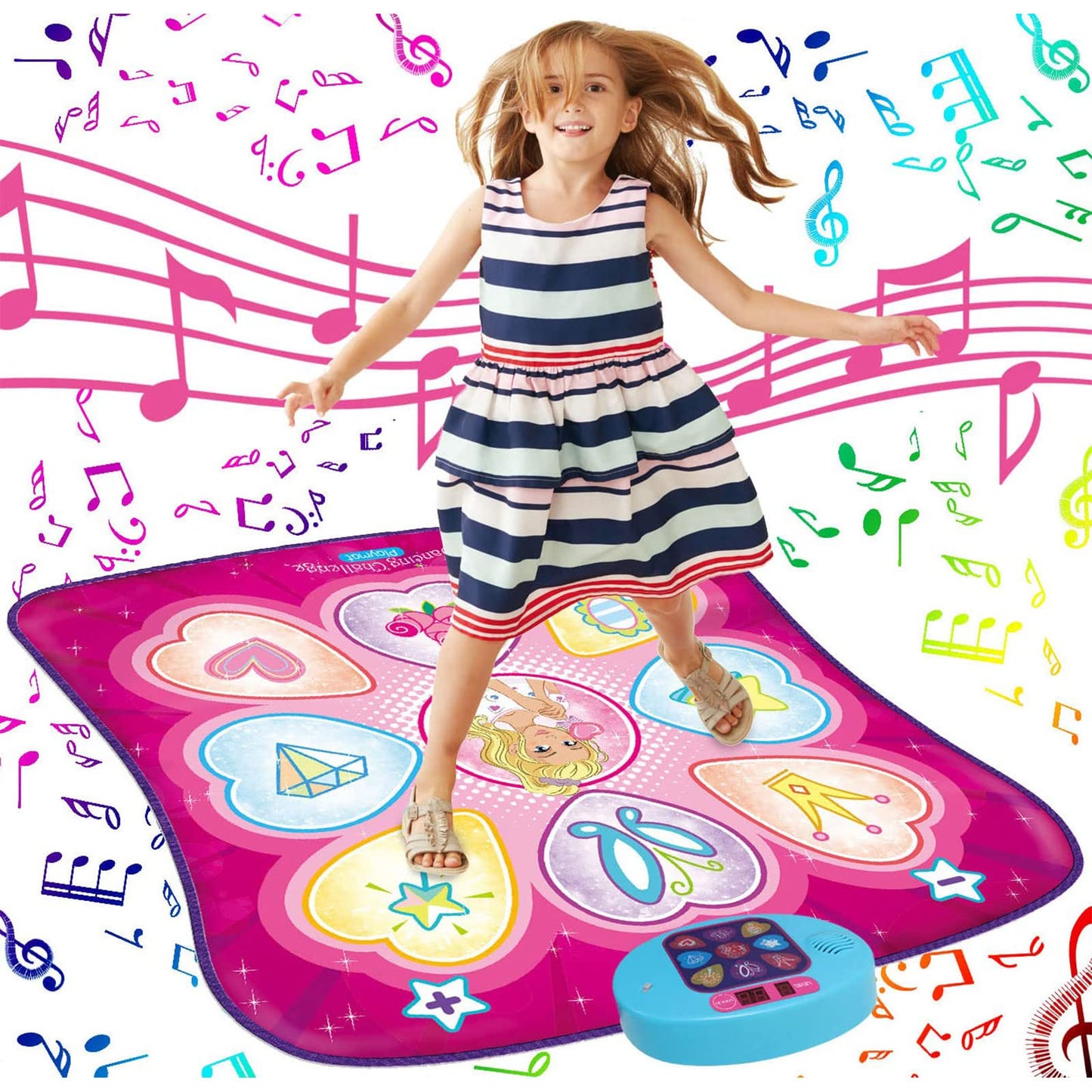 HotSUNLIN Dance Mat - Rhythm Step Play Mat - Dance Game Toy Pad with LED Lights, Gift for Kids Girls 3-8, Adjustable Volume, Built-in Music, 3 Challenge Levels