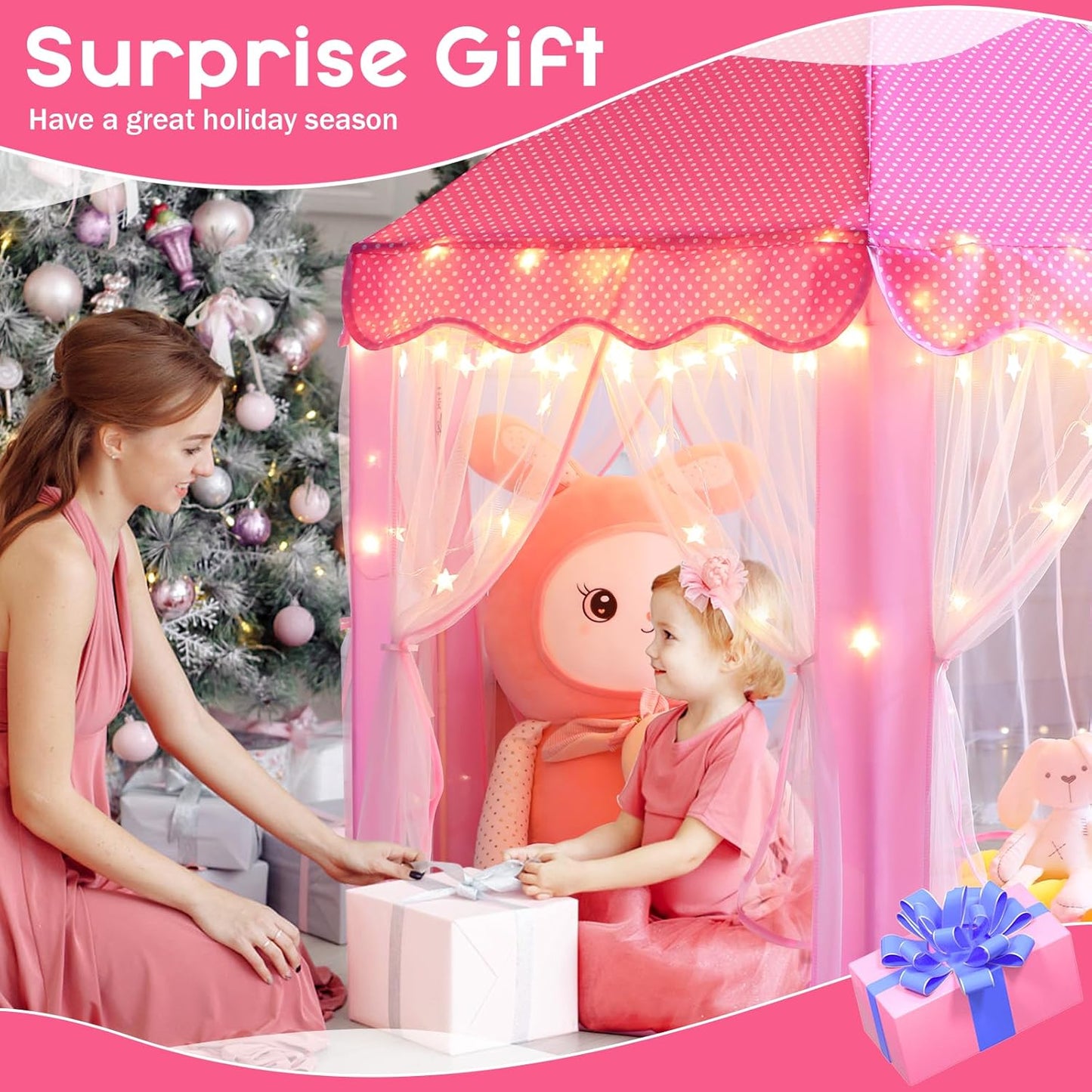 HotMonobeach Princess Tent Girls Large Playhouse Kids Castle Play Tent with Star Lights Toy for Children Indoor and Outdoor Games, 55'' x 53'' (DxH)