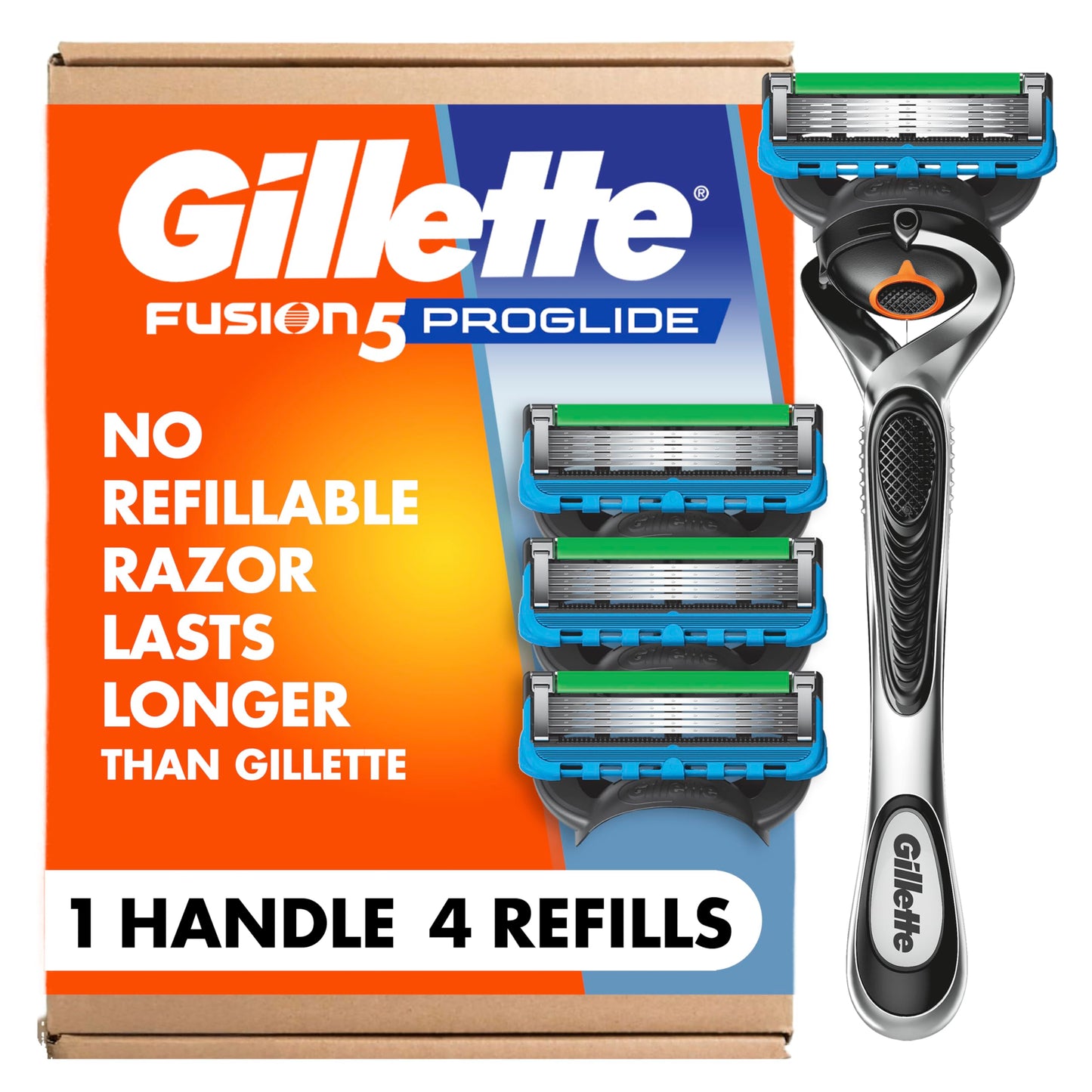 HotGillette Fusion ProGlide Shaving Razor for Men, 1 Handle + 4 Blade Refills