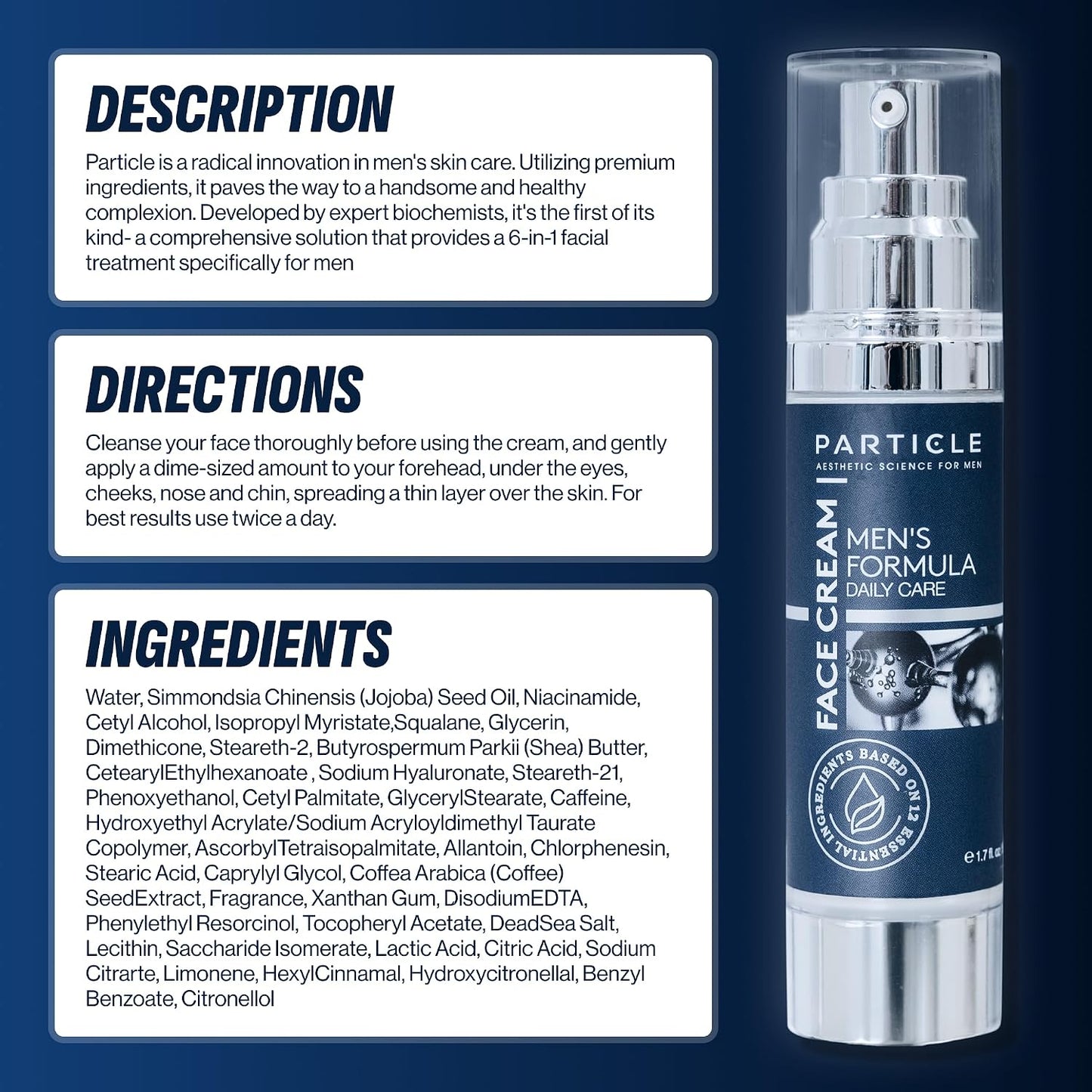 HotParticle 6-in-1 Face Cream for Men, Men’s Daily Hydrating Moisturizer with Vitamin C, Jojoba Oil, Vitamin E & Hyaluronic Acid, Skin Care Routine, Healthy Skin Support, Pack of 1, 1.7 FL OZ