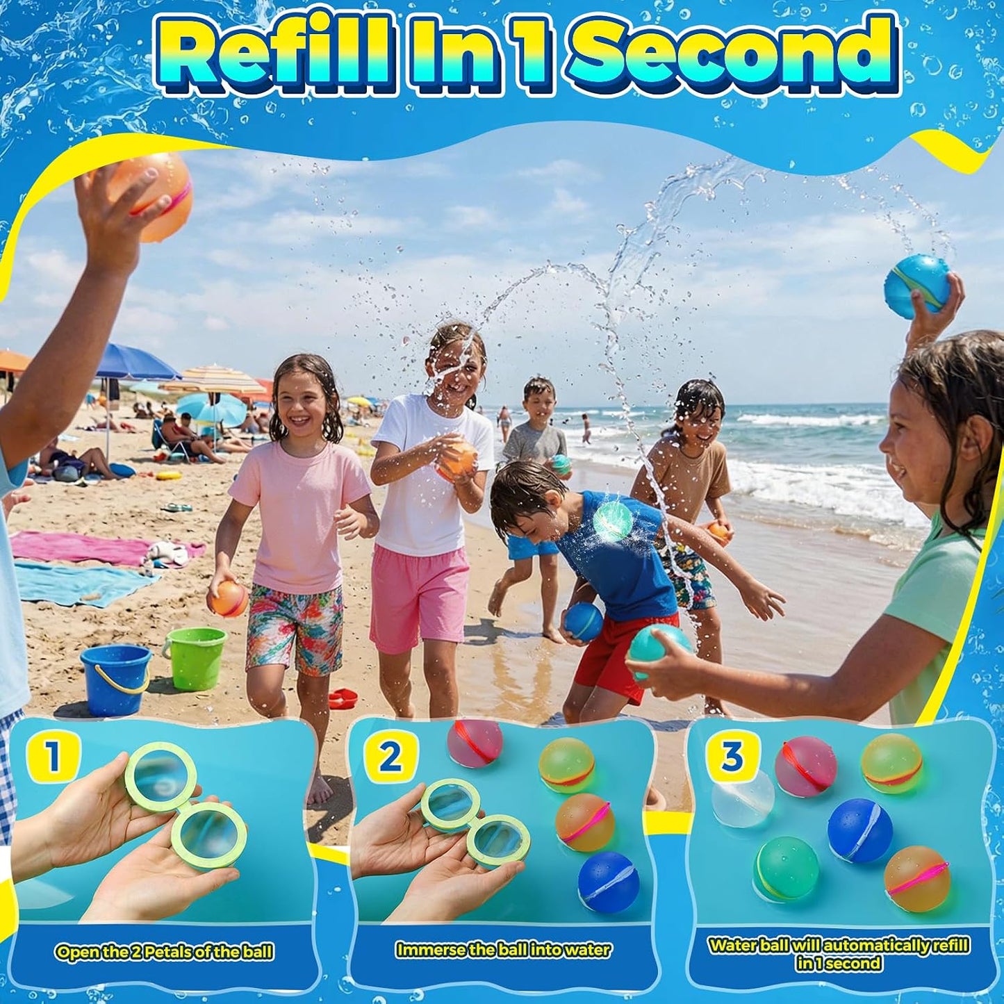 Hot 12 Pcs Reusable Water Balloons, Self-Sealing Refillable Water Balls, Pool Toys for Kids Ages 4-14, Pool Beach & Outdoor Water Ballons
