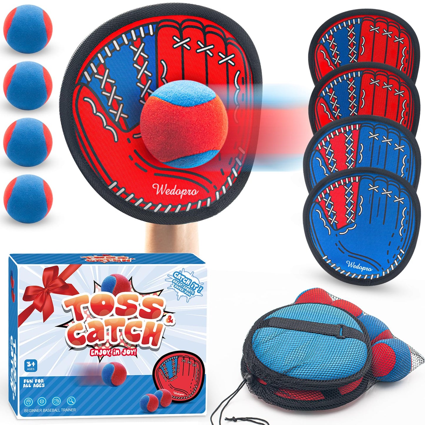 HotToss and Catch Ball Game, Kids Toddler Baseball Glove & Catch Ball Toys, Outdoor Games for Family, Toys for Beach Yard Pool Outside, Birthday Easter Gift for Ages 3 4 5 6 7 8-12 Year Old Boys Girls