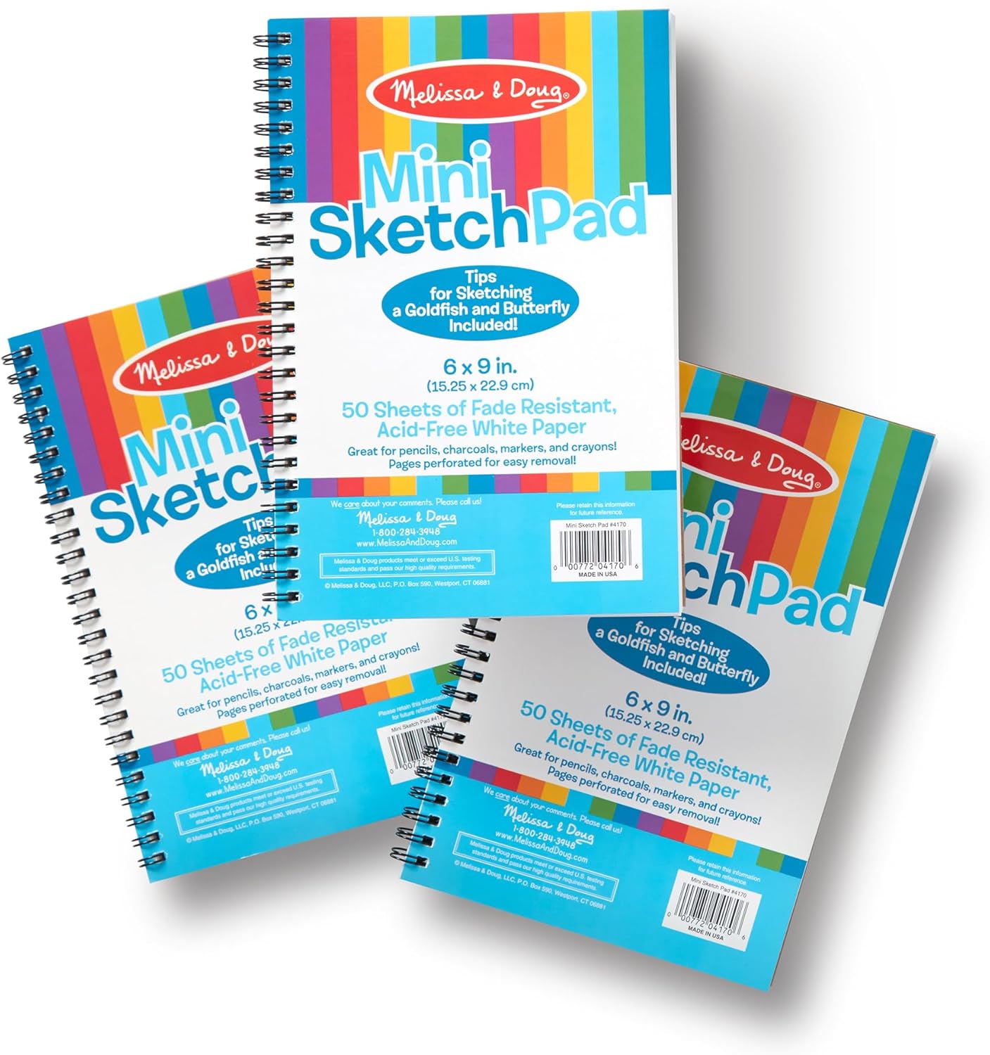HotMelissa & Doug Drawing Paper, Sketch Pad, 3-Pack Bundle for Coloring, Writing or Painting (6 x 9 inches) - 50 Sheets Each, Kids Drawing Pad & Art Supplies for Kids Ages 3+