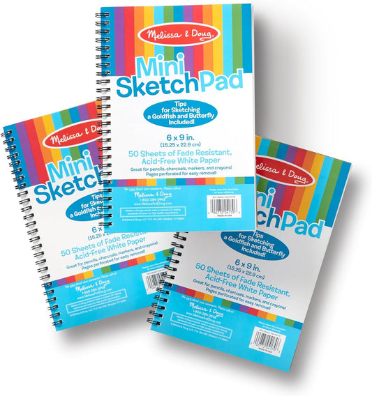 HotMelissa & Doug Drawing Paper, Sketch Pad, 3-Pack Bundle for Coloring, Writing or Painting (6 x 9 inches) - 50 Sheets Each, Kids Drawing Pad & Art Supplies for Kids Ages 3+