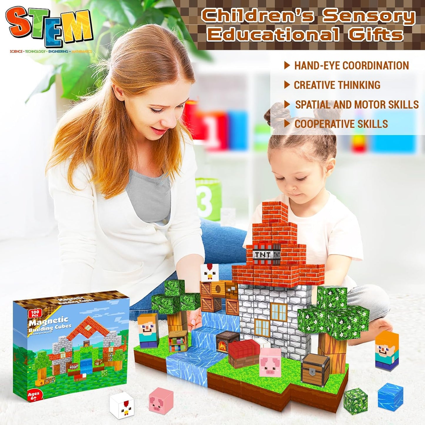 Hot Goody King Magnetic Blocks |100PCS Magnetic Building Cube Game, Constructions Toys for Boys & Girls Age 3-4, 5 6 7 8 9 10, STEM Montessori Stacking Toy, Sensory Tiles Building Birthday for Toddlers