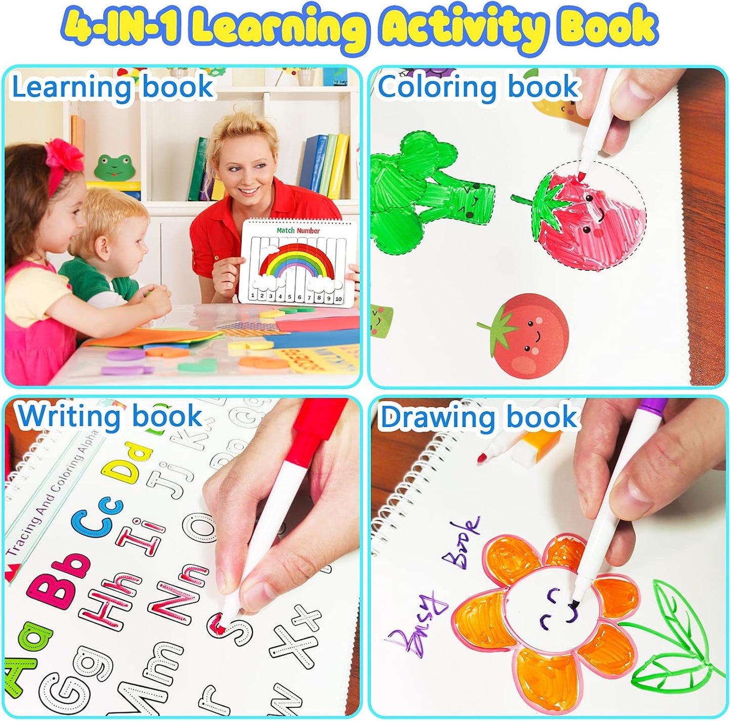 HotHuijing Montessori Preschool Learning Activities Busy Book - Workbook Activity Binder / Toys for Toddlers, Autism Learning Materials and Tracing Coloring Book