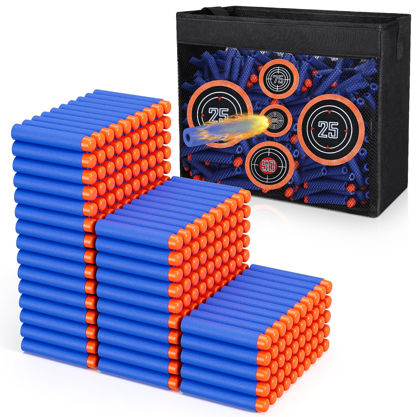 HotPokiiulk Refill Darts Bullets Compatible with Nerf Guns N-Strike Elite Series, 300PCS Refill Darts Premium Foam Bullets Pack with Portable Storage Bucket
