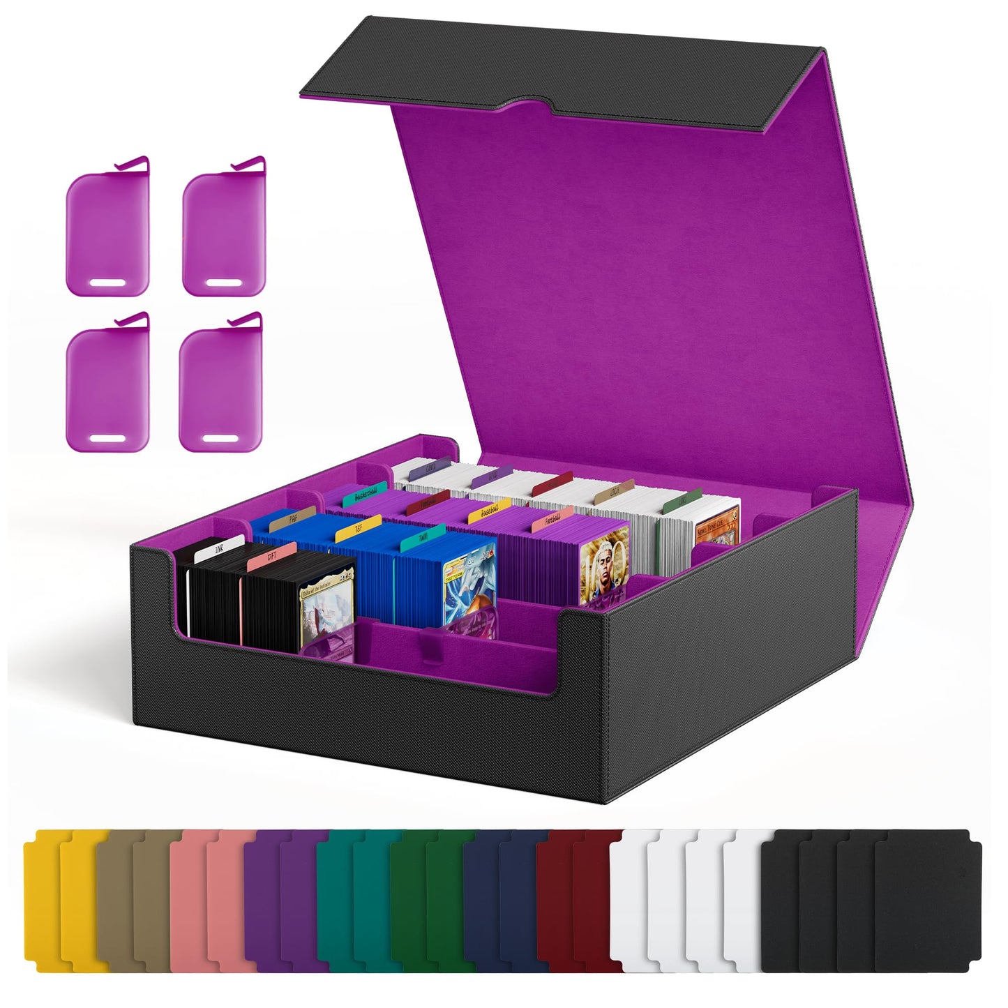 Hot UAONO Trading Card Storage Box, Holds 1800 Sleeved Cards with 10 Dividers & 3 Stoppers, Magnetic Closure PU Leather Card Case for MTG, PTCG, YGO, Sports Cards (Black)