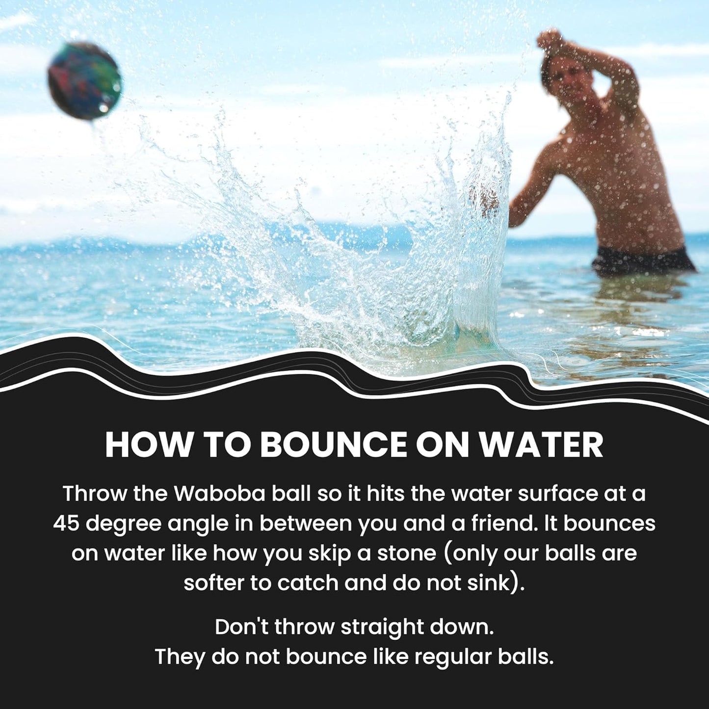 Hot Waboba Pro Water Skipping Ball Toy, Colorful Lines | for Swimming Pool and Beach Games, Water Bouncing Ball Gift for Kids and Teens