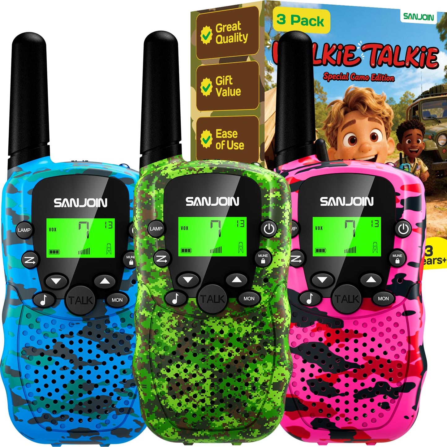 HotWalkie Talkies for Kids Games Outdoor Toys for 3-12 Year Old Boys Girls, 3 Miles Long Range Walkie Talkie to Camping Hiking, 4 Year Old Girl Birthday Gifts for 3 4 5 6 7 8 9 Year Old Boy Girl Gift