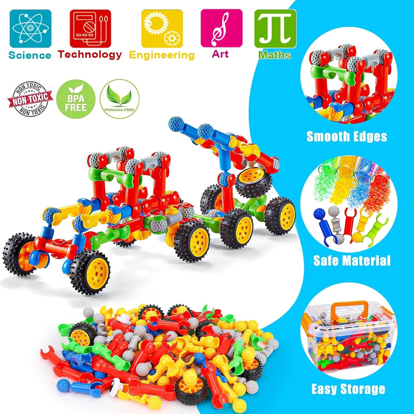 Hot Kids STEM Building Toys for 3 4 5 6 7 8+ Year Old Boy Girl Birthday Gift, 125 Pcs Preschool Classroom Educational Building Blocks Stem Kits Activities Ages 3-5 4-8 5-7 6-8 Engineering Creative Games