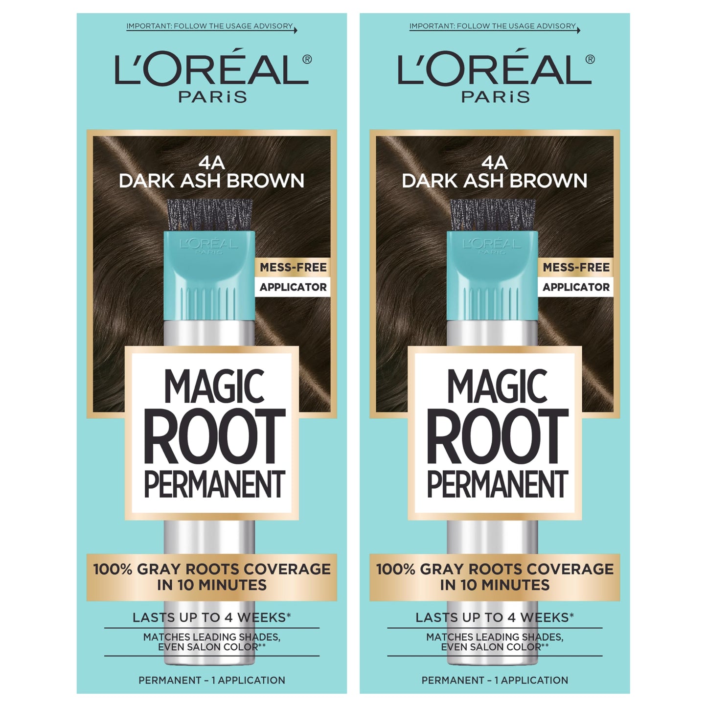 HotL'Oreal Paris Magic Root Permanent Hair Color Kit, 100% Gray Hair Coverage In Just 10 Minutes, Precision Brush Applicator for Seamless Application, 4 Dark Brown (2 Count)