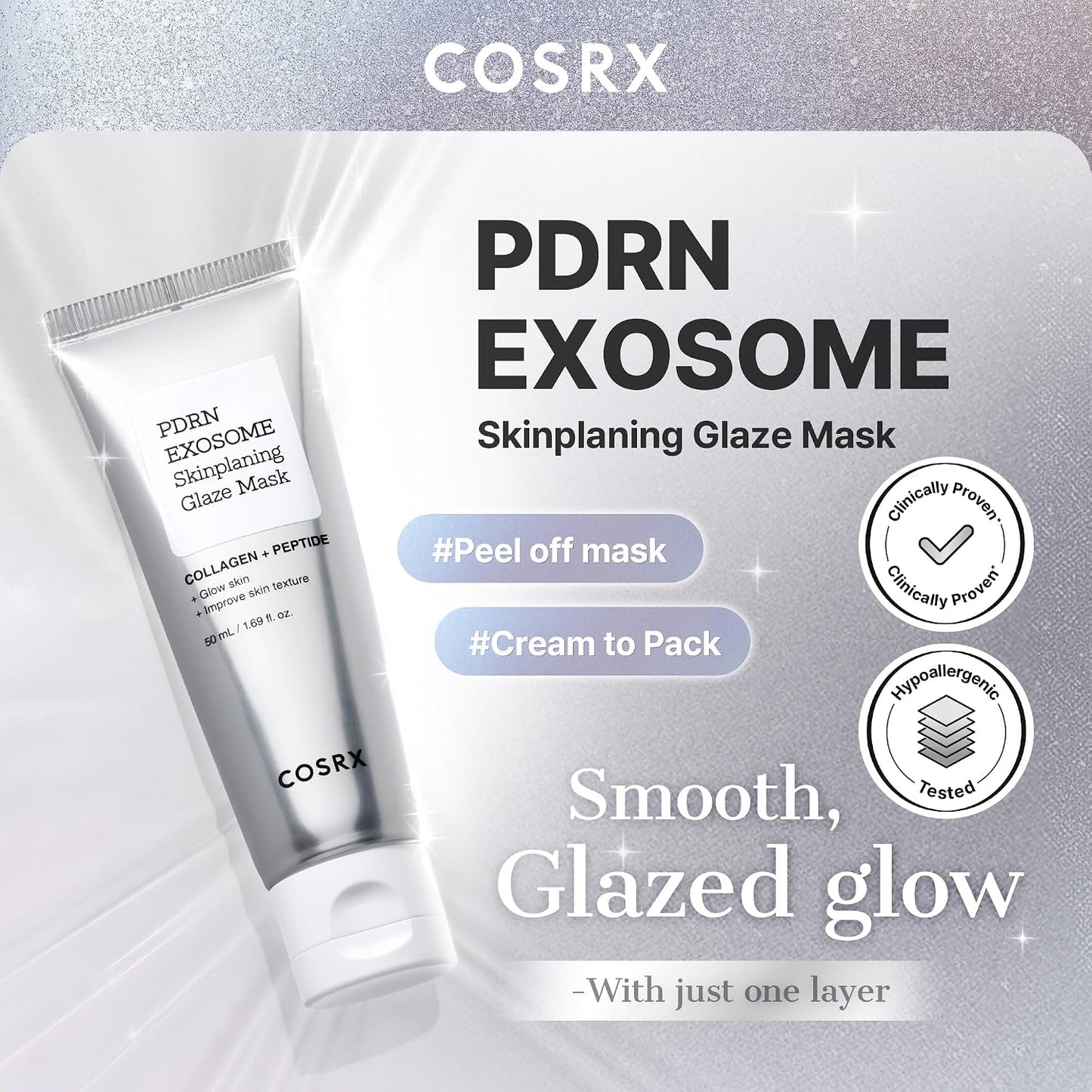 HotCOSRX PDRN EXOSOME Glaze Wrapping Mask with SALMON DNA PDRN, +123% Skin Hydration, Instant Glow, Easy Peel-Off Overnight Mask, Elasticity & Firmness Care, Korean Skin Care, 1.69 fl. Oz