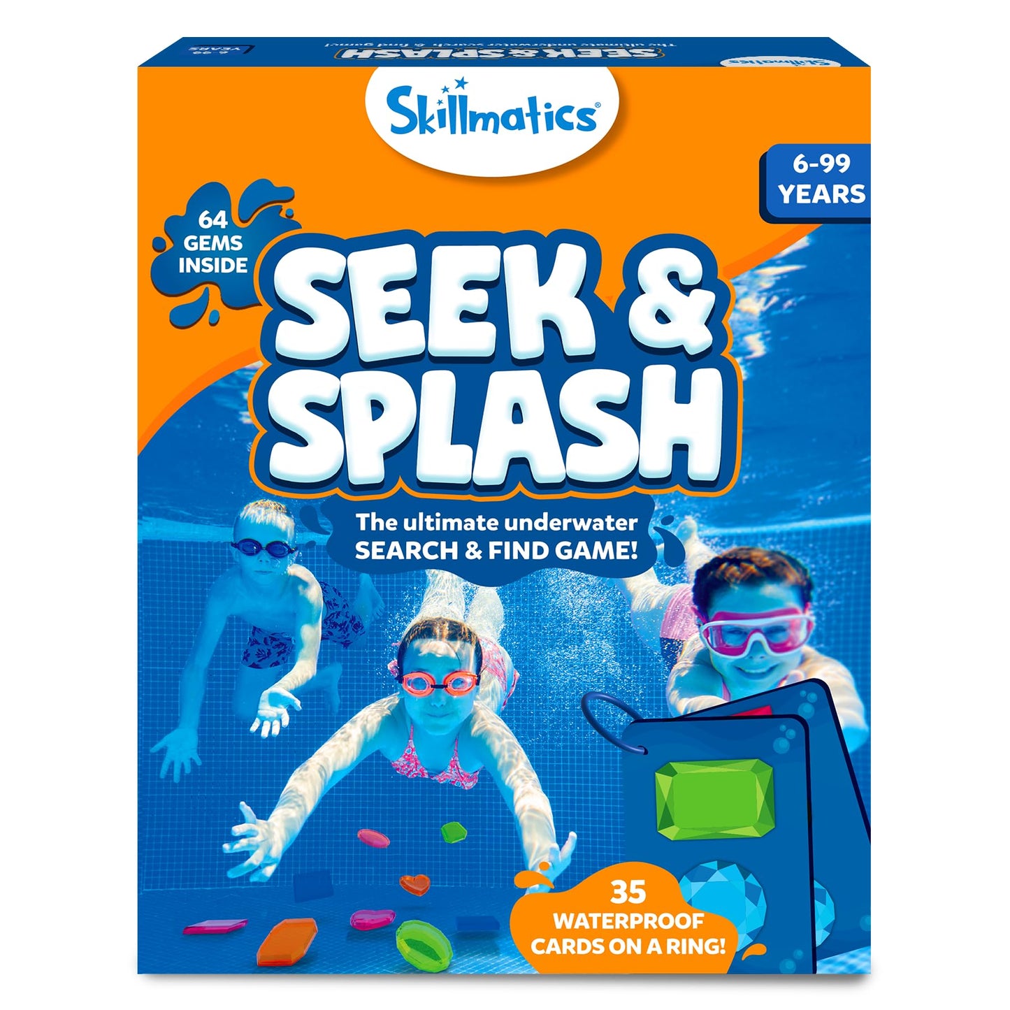 HotSkillmatics – Seek & Splash, Pool Dive Toys for Kids, Search & Find Game | Swimming Pool Game, Fun Summer Gift for Boys & Girls Ages 6, 7, 8, 9, 10, 11 & Up, Includes 64 Colorful Gems