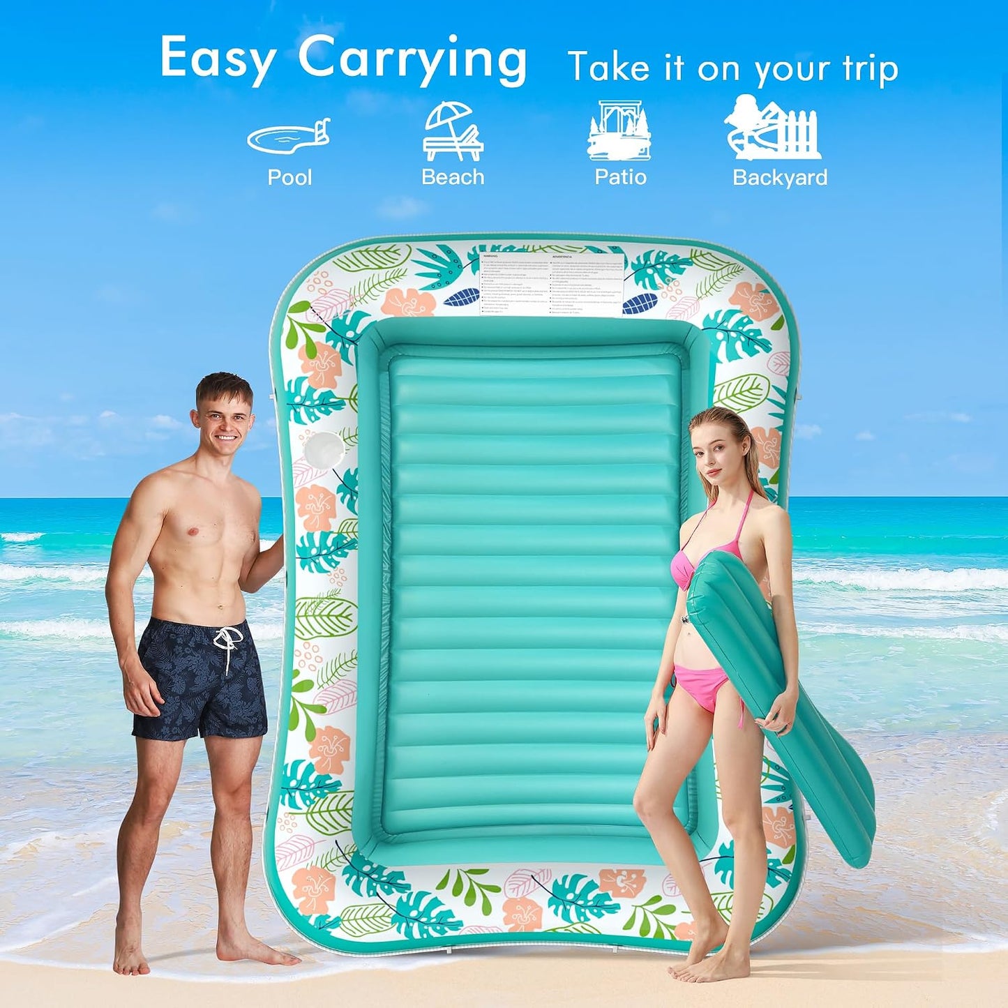 Hot Inflatable Tanning Pool Lounger Float, Stonful Pool Floats Adult with Pillow & Cup Holder, 4 in 1 Water Filled Inflatable Sun Tan Tub Tanning Bed for Swimming Pool Backyard Beach