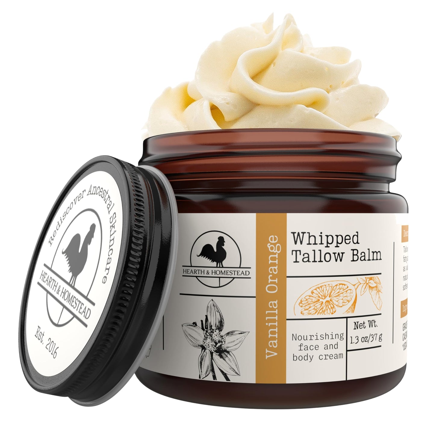 HotHearth & Homestead Whipped Beef Tallow for Skin & Face - 100% Grass Fed, Eczema Cream & Body Butter - Organic Olive Oil, Calendula & Rose - Lotion & Hand Moisturizer for Dry Skin, Unscented, 1.3oz