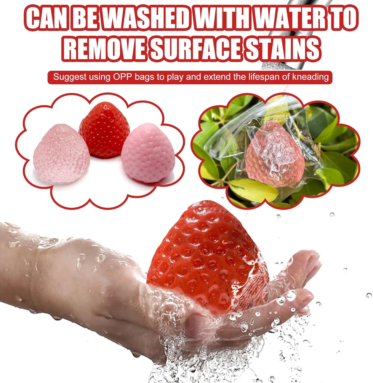 Hot3Pcs Big Taba Squishies Strawberry, Cute Strawberry Squeeze Toys, Upgrade Fruit Squishies, Kawaii Sticky Stress Toy, Clear Fidget Toys, Valentines Gift for Kids, Teen Boys Girls Birthday Gift Ideas