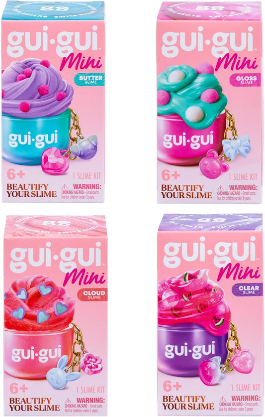 Hot GUI GUI Mini Bundle Pack Slime Kit, Scented Slime for Kids 6+ | 4 collectible minis with gloss, butter, fluffy cloud slime, and clear textures plus charm clips, birthday gifts for girls 6+