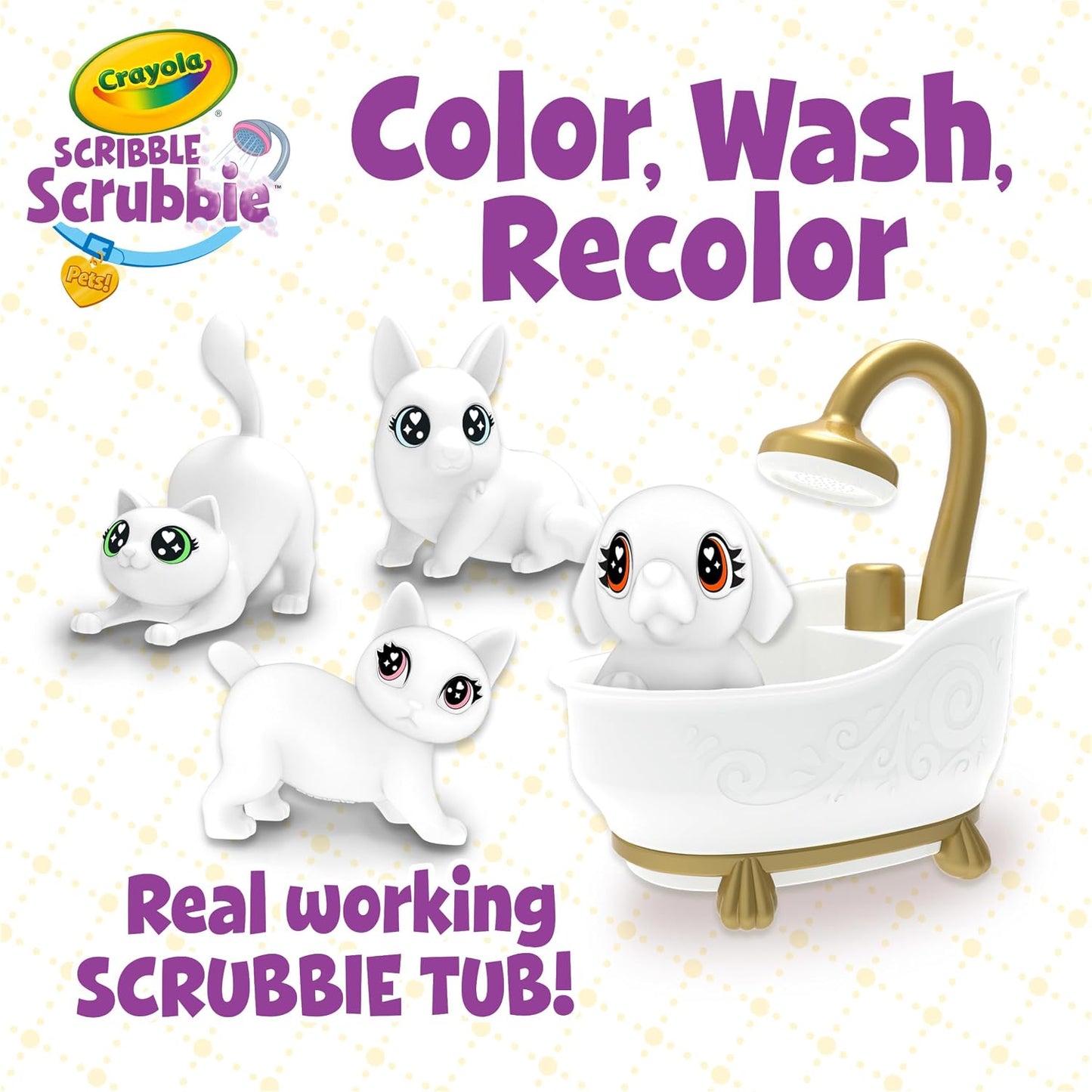 HotCrayola Scribble Scrubbies Glam Pack (4 Pets), Washable Pet Care Toy & Coloring Animal Craft Kit, Gift for Kids, Playset for Girls & Boys, Ages 3+