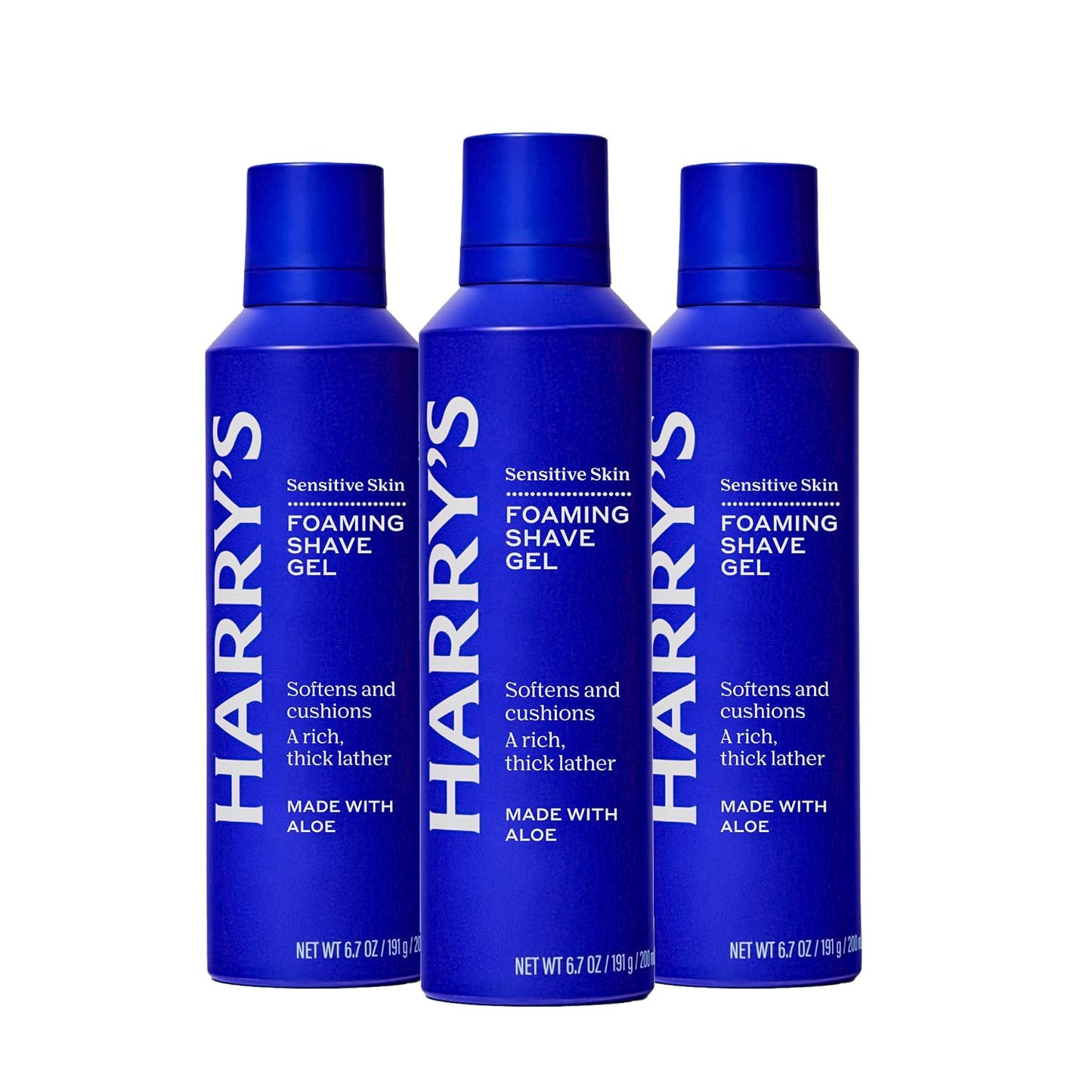 HotHarry's Foaming Shave Gel for Men with Aloe - (3 Pack) 6.7oz - Soothes and Cushions Skin for Shaving - Safe For Sensitive Skin