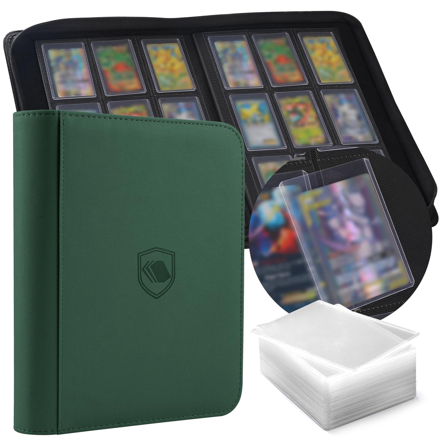 HotTop Loader Binder 9 Pocket, Holds 360 Toploaders, 100 Toploaders INCLUDED | Toploader Binder for 3" x 4" Rigid Toploaders, Trading Card Binder for TCG, MTG, Sport Cards, PU Leather Cover, Side Loading