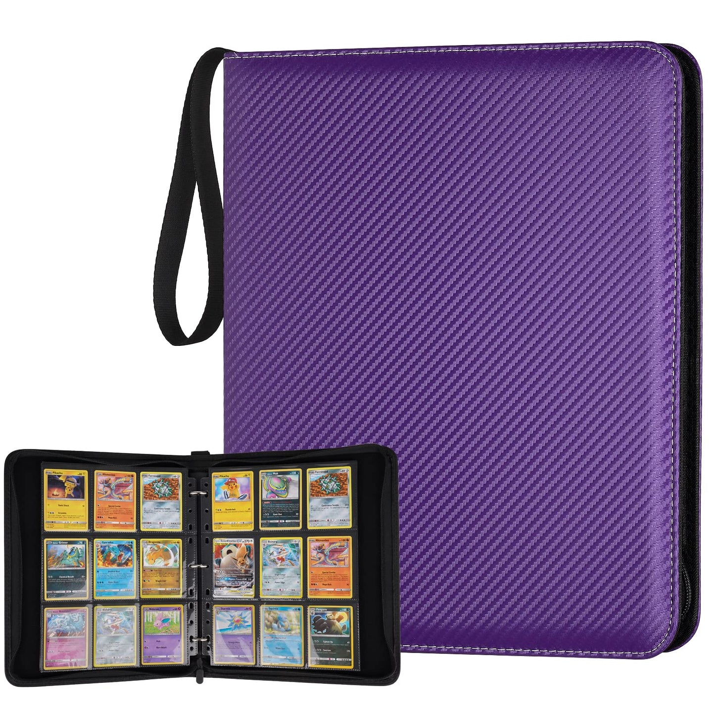 HotGERMUN 9 Pocket Trading Card Binder,720 Cards,40 Top-Loading Pages, Double Sided Pockets PU Cover Zipper Collection Album Folder for Standard MTG, TCG, Sports Cards(Black)