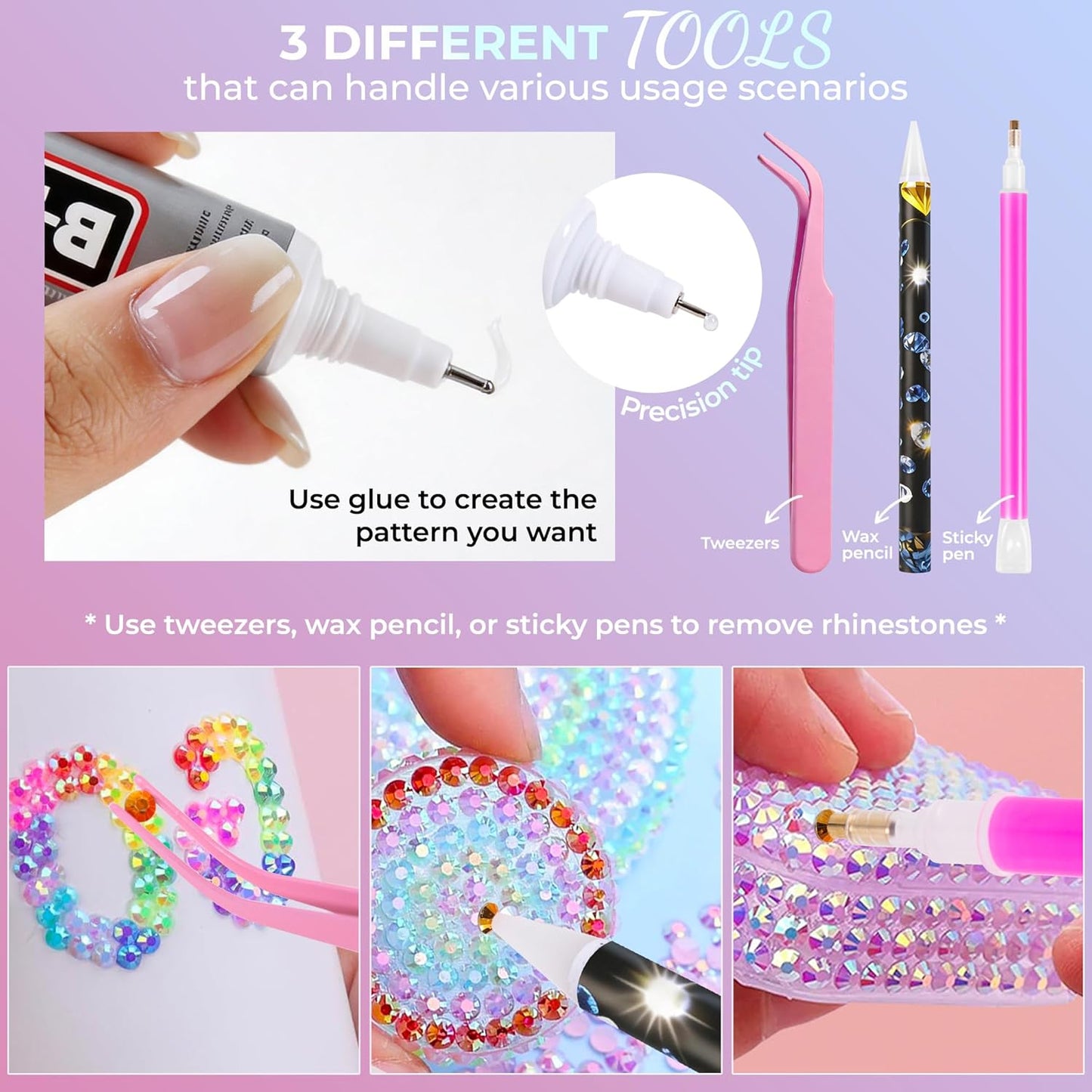 HotBedazzling Kit 48000Pcs 60 Colors Resin Jelly Rhinestones, Multicolor 3mm Flatback Gems for Diamond Art, Bedazzler Kit with 4Pcs 10ml B7000 Jewelry Glue & Tools - Christmas Birthday Gifts for Women