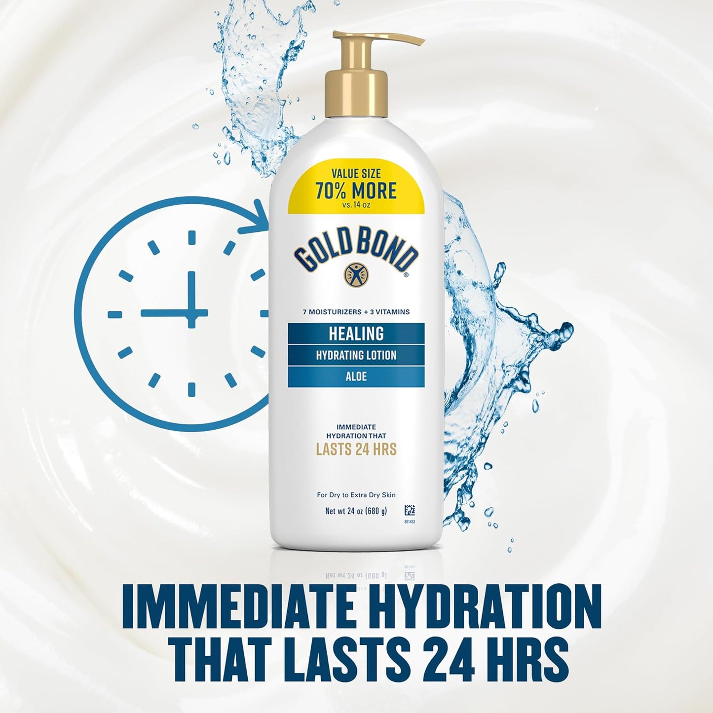 HotGold Bond Healing Hydrating Body Lotion with Aloe, Moisturizer for Dry to Extra Dry Skin, 24-HR Hydration to Soothe & Comfort, Non-Greasy, Dermatologist-Tested, Light Scent, 24 Oz Family Size Pump