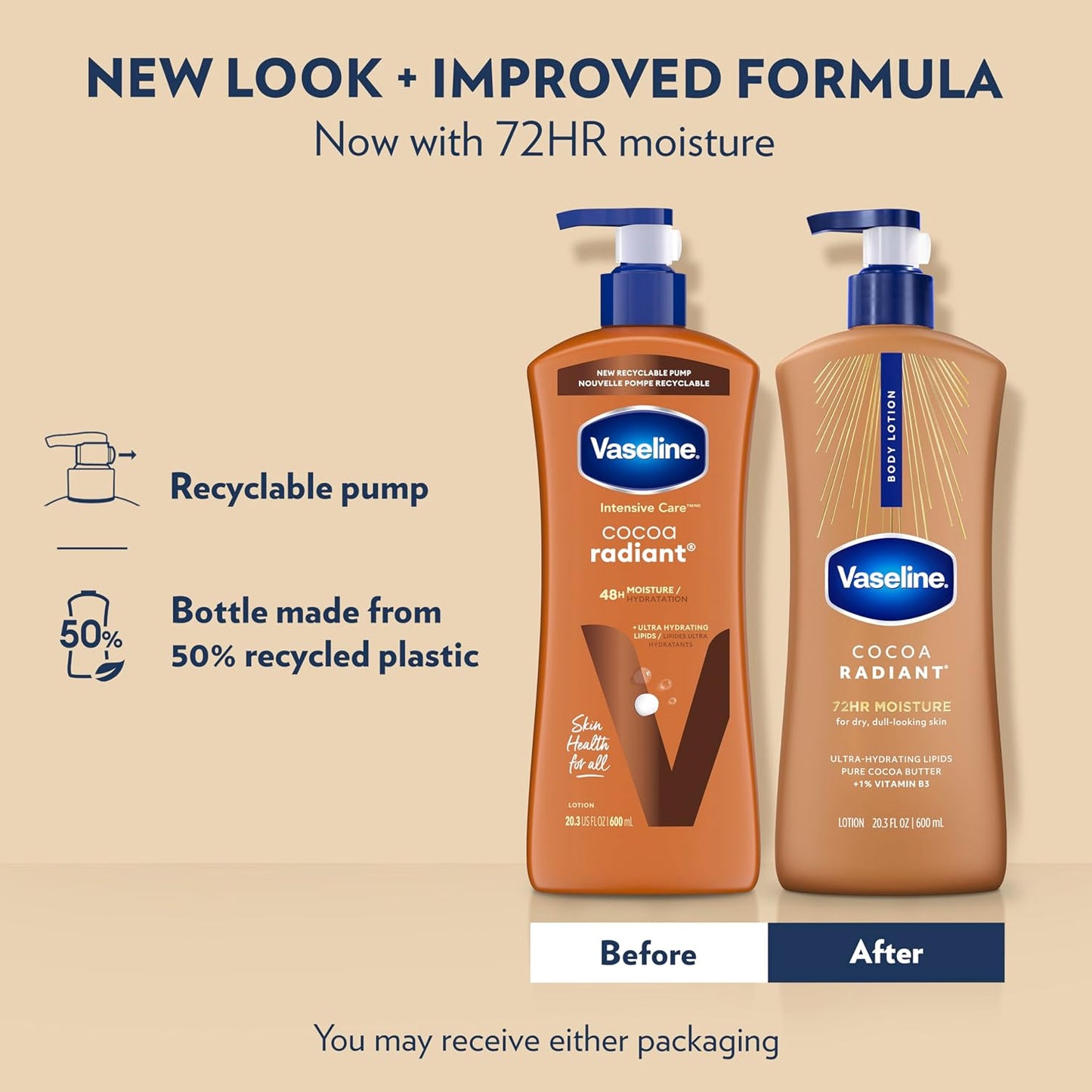 HotVaseline Intensive Care Body Lotion Cocoa Radiant 3 count for Dry Skin Lotion Made with Ultra-Hydrating Lipids and Pure Cocoa Butter for a Long-Lasting, Radiant Glow 20.3 Oz