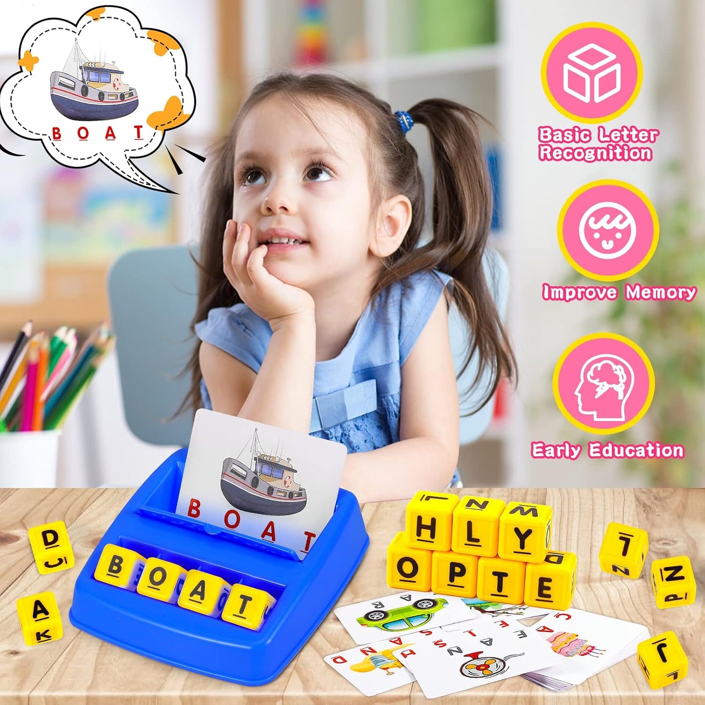 Hot Matching Letter Game, Spelling Word and Increases Memory, Early Learning Educational Toy for Preschool & Kindergarten Kids Over 3-8 Years Old