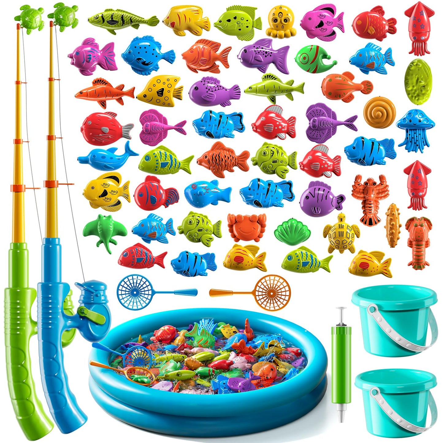 HotMagnetic Fishing Game Toys for Kids Toddlers 3-5 4-8, Water Table Bathtub Toys with Pole Rod Net Plastic Floating Fish, Water Bath Pool Outdoor Toys for Kids Toddlers Baby Age 3 4 5 6 7 8 Year Old