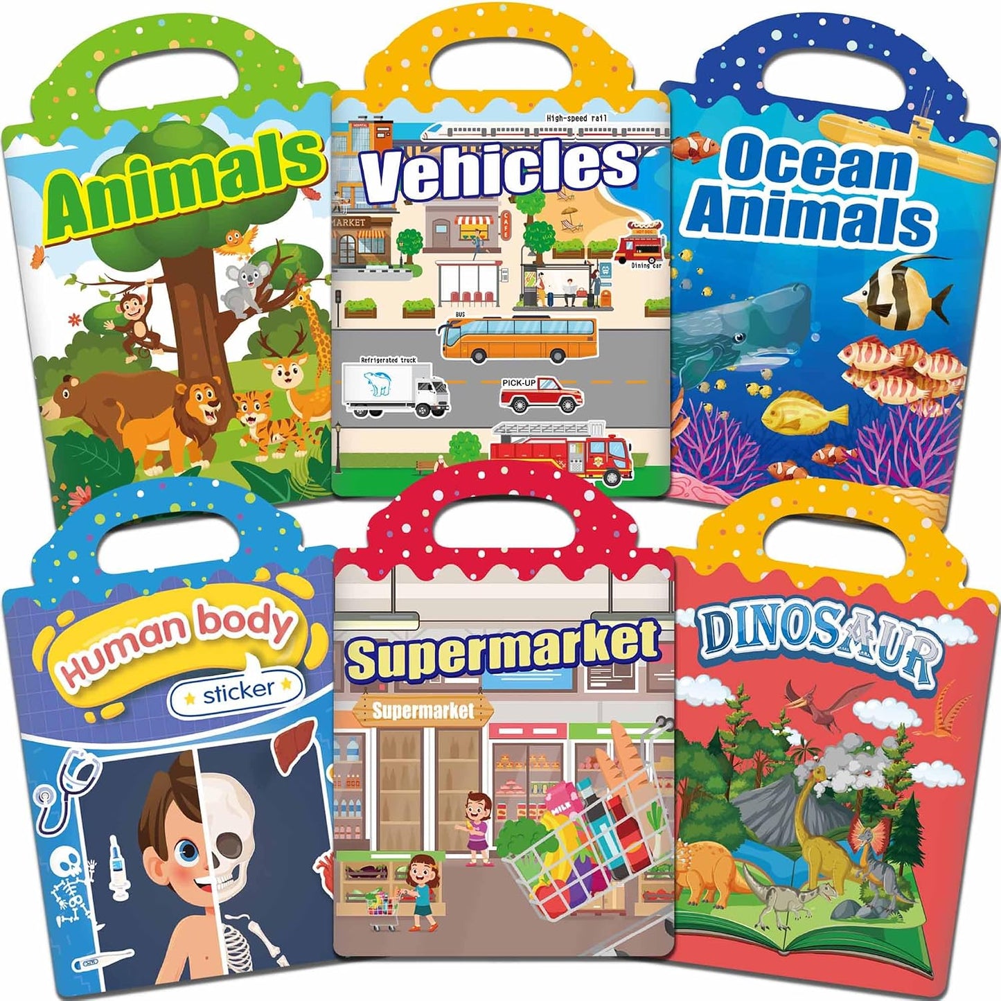 HotiGetooy 6 Sets Reusable Sticker Book for Toddlers 1-3, Jelly Sticker Books for Toddlers 2-4 Years, Toddler Travel Toys for Kids 2 3 4 Year Old Girls Boys