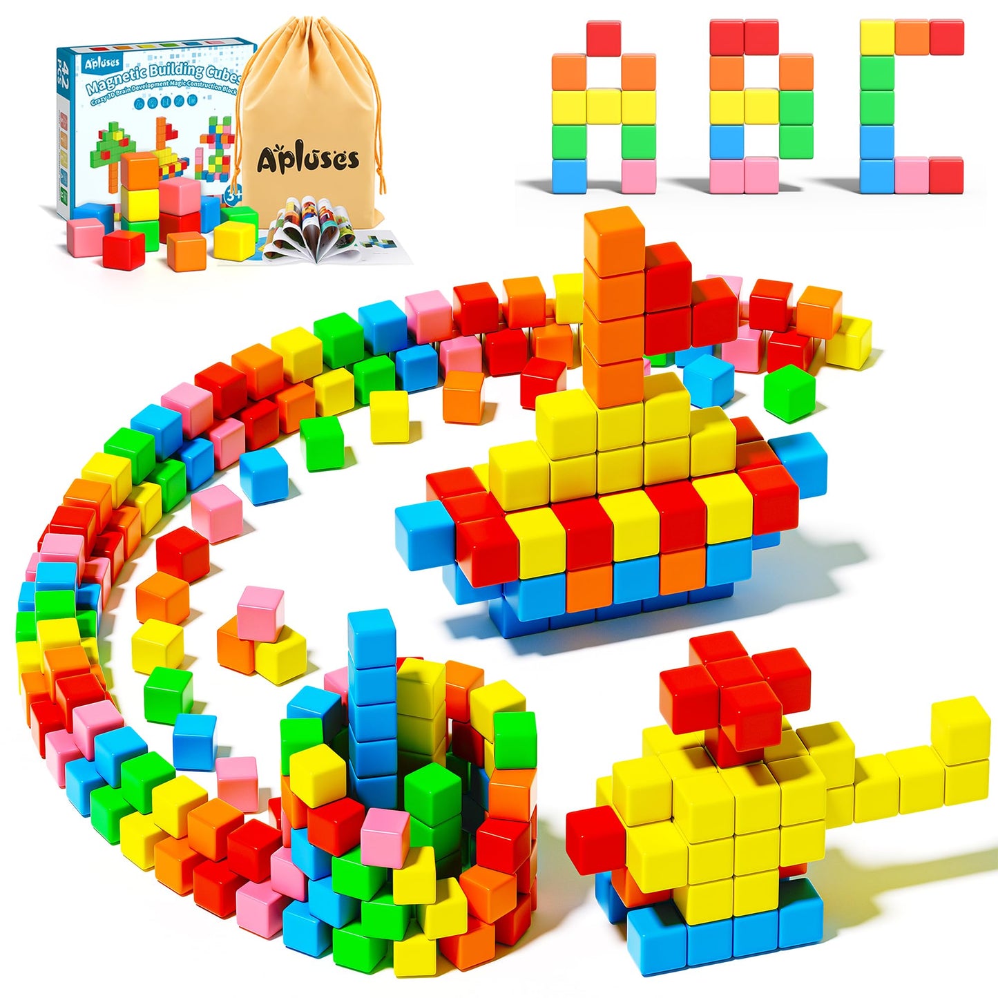 HotApluses 42PCS Magnetic Blocks, Gifts for 3 4 5 6 Year Old, Magnet Building Blocks for Toddlers, Girls & Boys, Sensory - Montessori - Autism - Magnetic Toys for Kids Ages 3-5 4-8