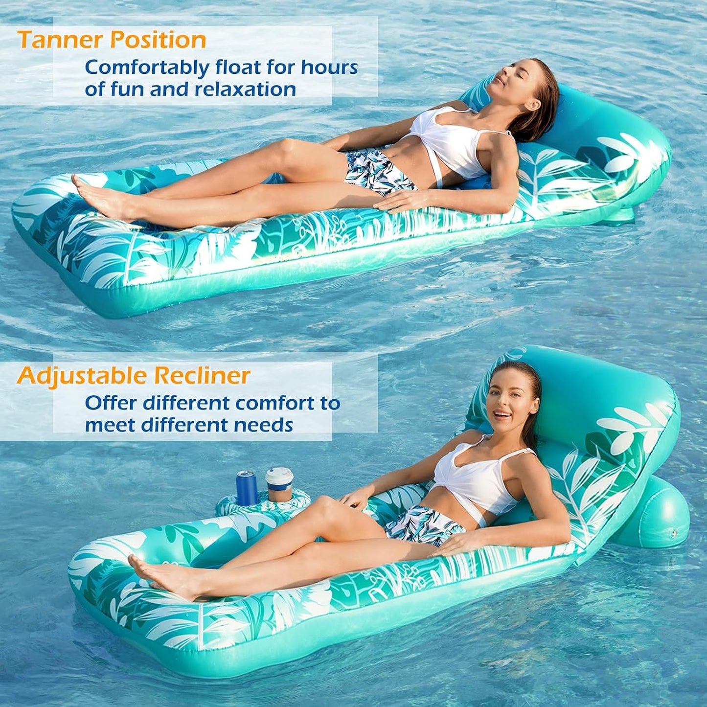 HotJasonwell Inflatable Pool Float Adult - Pool Floaties Lounger Floats Floating Chair Raft with Adjustable Backrest Cup Holders Water Floaty Lake Lounge Tanning Floats Beach Party Toys for Adults