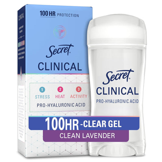 HotSecret Clinical Strength 100HR Sweat & Odor, Clear Gel Antiperspirant Deodorant for Women, 3X Stress Protection with Hyaluronic Acid, PH Balancing Minerals, Clear Lavender Scent, 2.6 oz