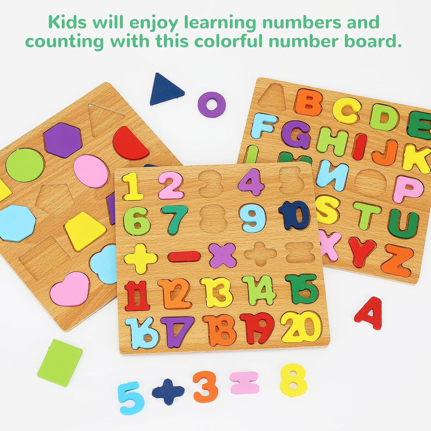 HotAlphabet Wooden Puzzles for Toddlers 3-5, Pack of 3 ABC, Number and Shape Puzzle, Preschool Educational Learning Toys with Puzzle Board & Letter Blocks for Girls Boys Ages 3 4 5 Years Old
