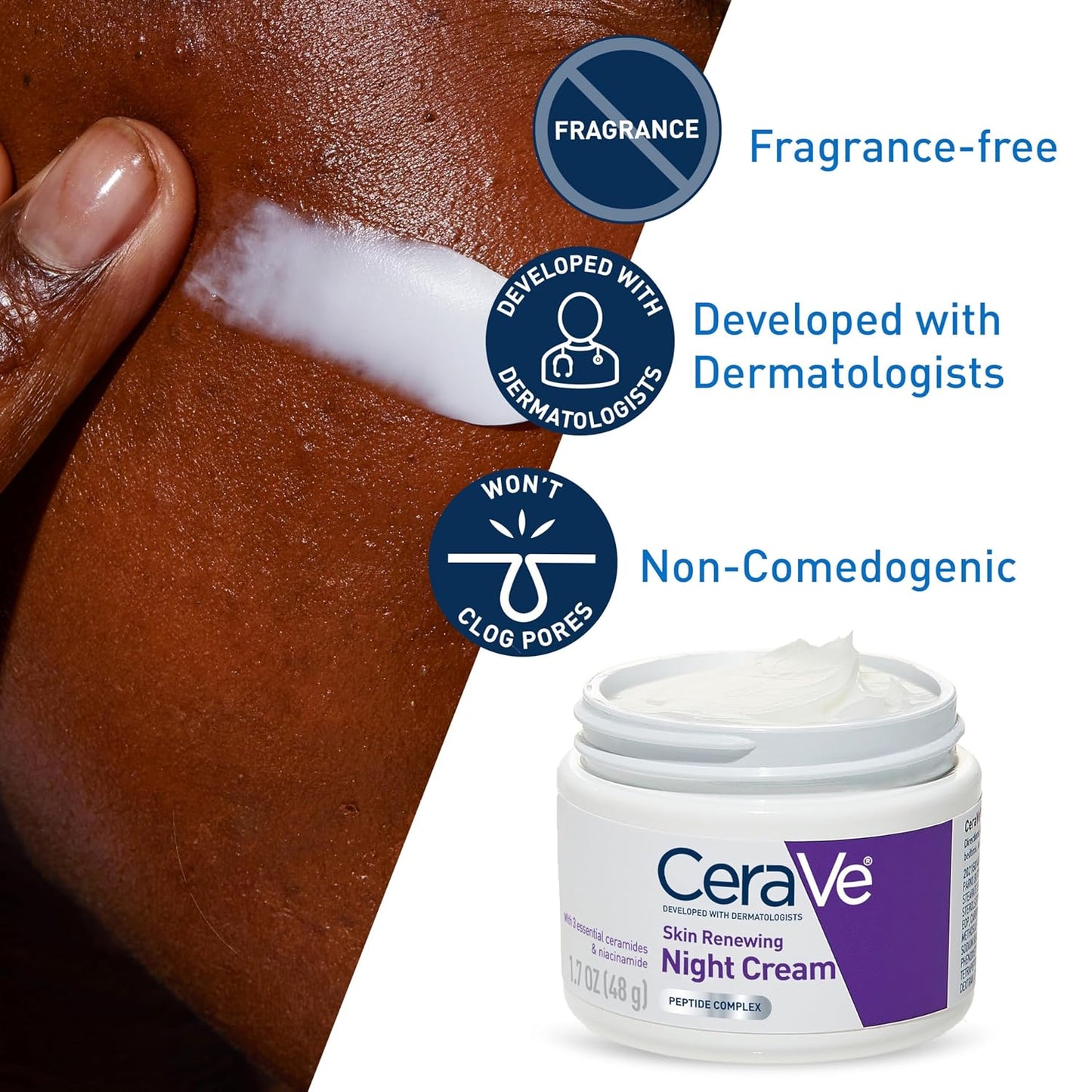 HotCeraVe Skin Renewing Night Cream, Peptide Complex, Hyaluronic Acid & Ceramide Moisturizer for Face, 1.7 Ounce