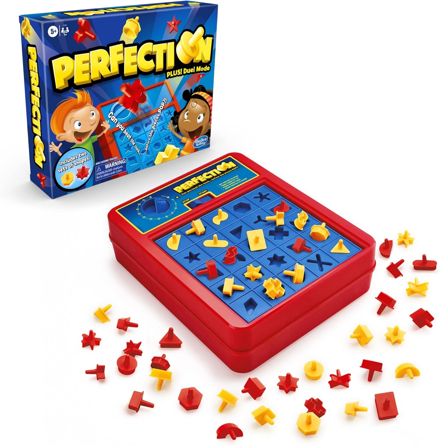 Hot Hasbro Gaming Perfection Plus 2-Player Duel Mode Popping Shapes and Pieces Ages 5 and Up, Easter Gifts for Kids (Amazon Exclusive)