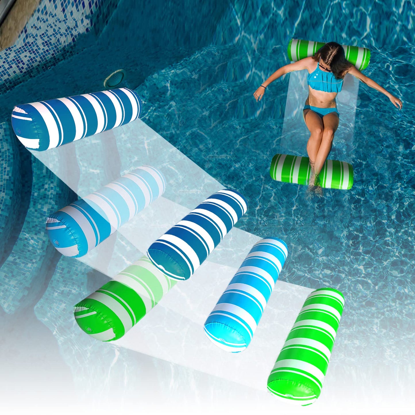 HotInflatable Pool Floats Adult Size Water Hammock,Pool Rafts Lounge Chairs Floating,4-in-1 Multi-Purpose Pool Floaties Toys,Floats for Swimming Pool,for Adults Vacation Fun and Rest