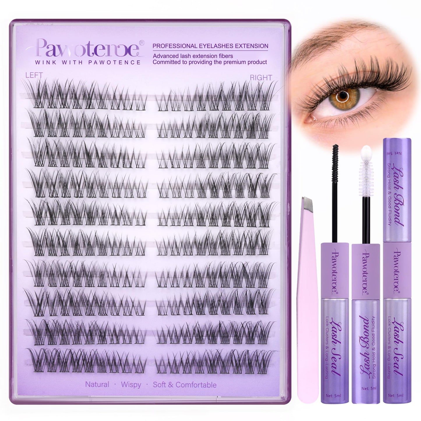HotPawotence Lash Extension Kit DIY 280pcs Lash Clusters Eyelash Extension Kit, 9-16mm 30D 40D Individual Lashes Kit with Lash Bond and Seal, Lash Tweezers for Self Use (30D&40D, 0.07D, 9-16mm, Kit)