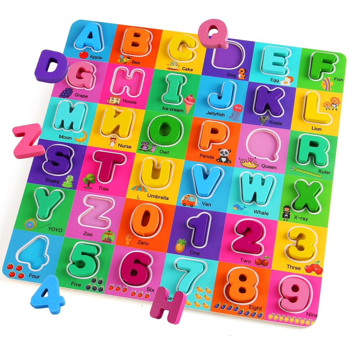 HotAlphabet Wooden Puzzles for Toddlers 3-5, Pack of 3 ABC, Number and Shape Puzzle, Preschool Educational Learning Toys with Puzzle Board & Letter Blocks for Girls Boys Ages 3 4 5 Years Old