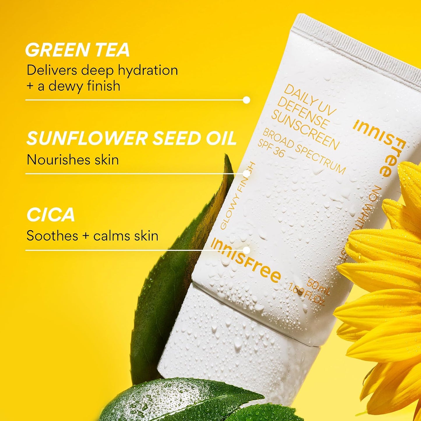 Hotinnisfree Daily UV Defense SPF 50+ PA++++ Korean Face & Body Sunscreen, Broad Spectrum, Invisible Finish, No White Cast, Lightweight, Hydrating